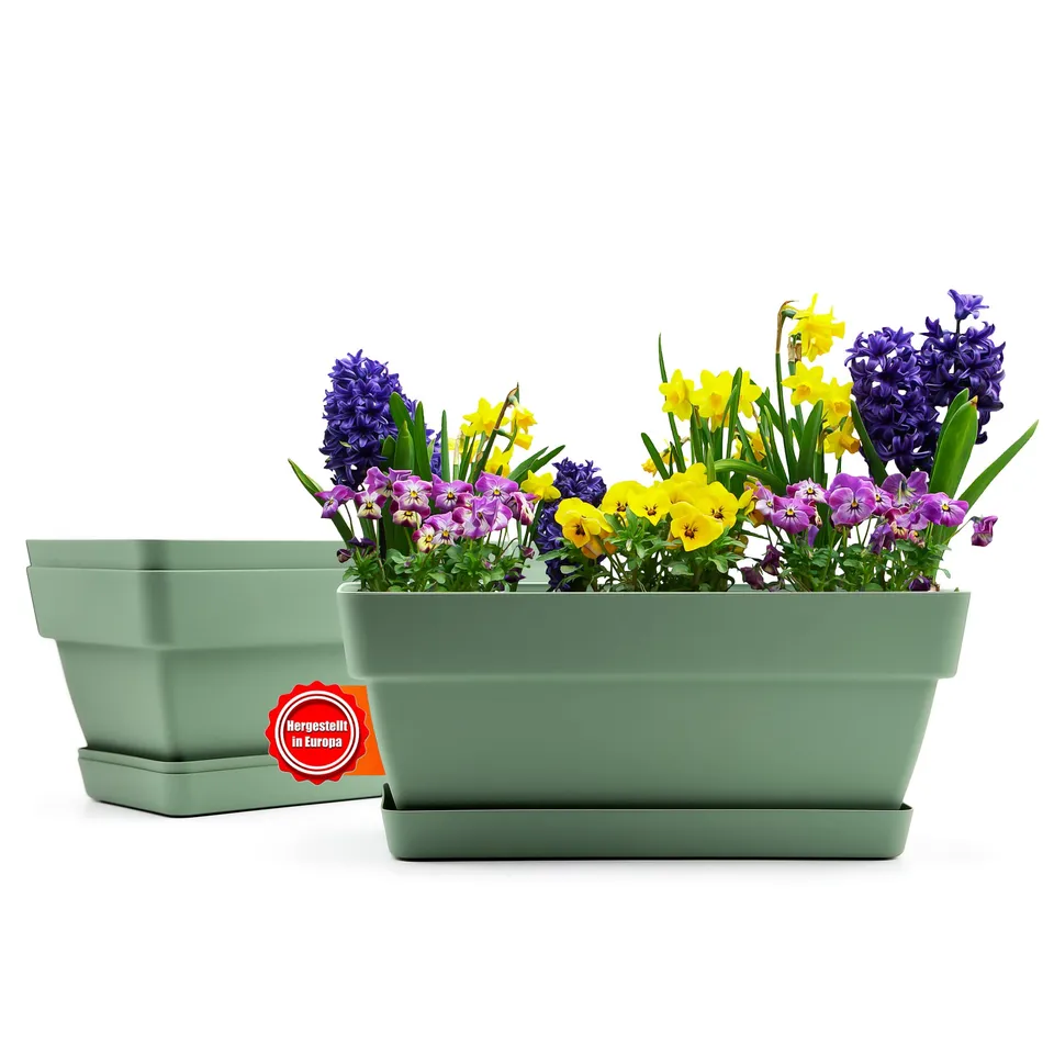 BigDean Garten 40cm Blumenkasten Kunststoff Olivgrün 3 Stück bruchfest