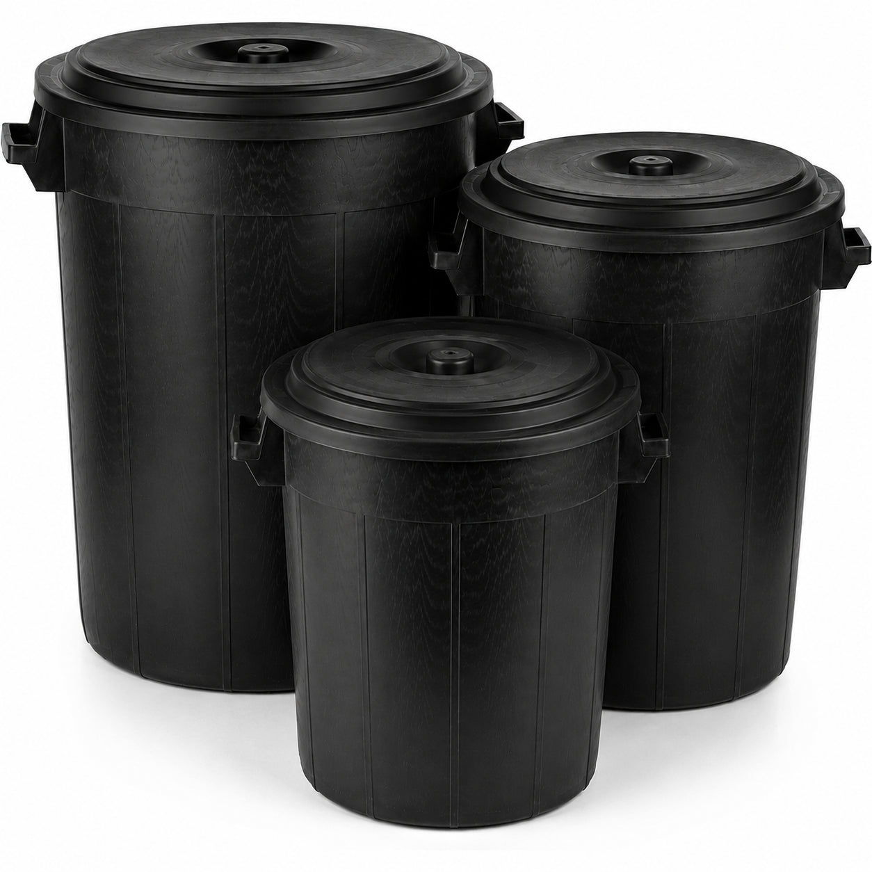 BigDean Haushalt Universaltonne 100+70+50L Set schwarz Deckel