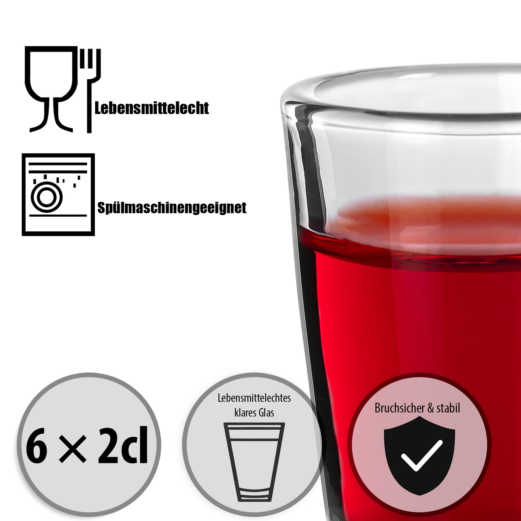 BigDean Küche Schnapsgläser 2cl 6er Set farbig Geschenkbox