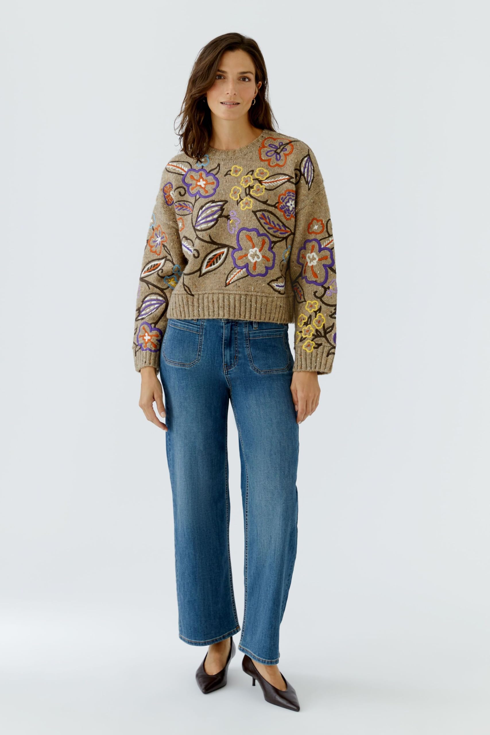 OUI Pullover Floral Boxy Blumenstick Gr.38