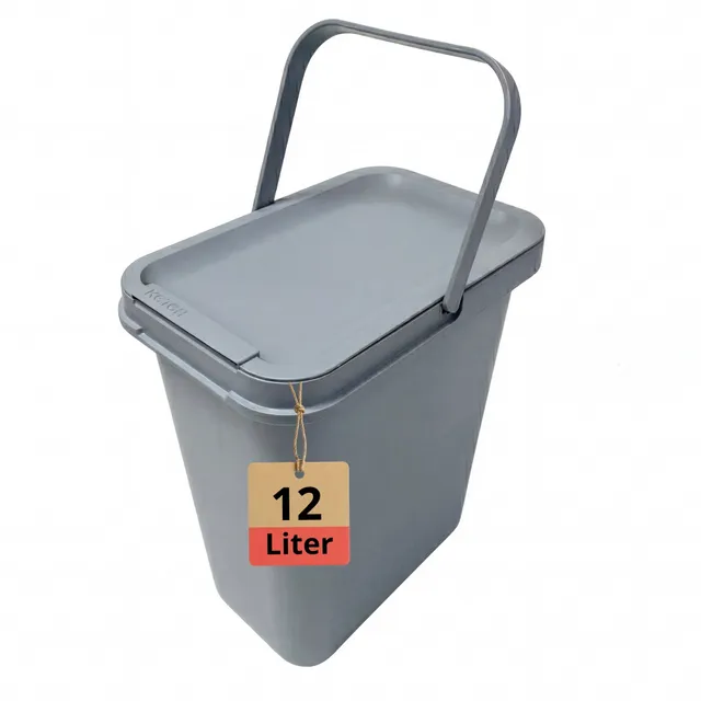 BigDean Mülleimer 12 Liter grau mit Deckel Kunststoff