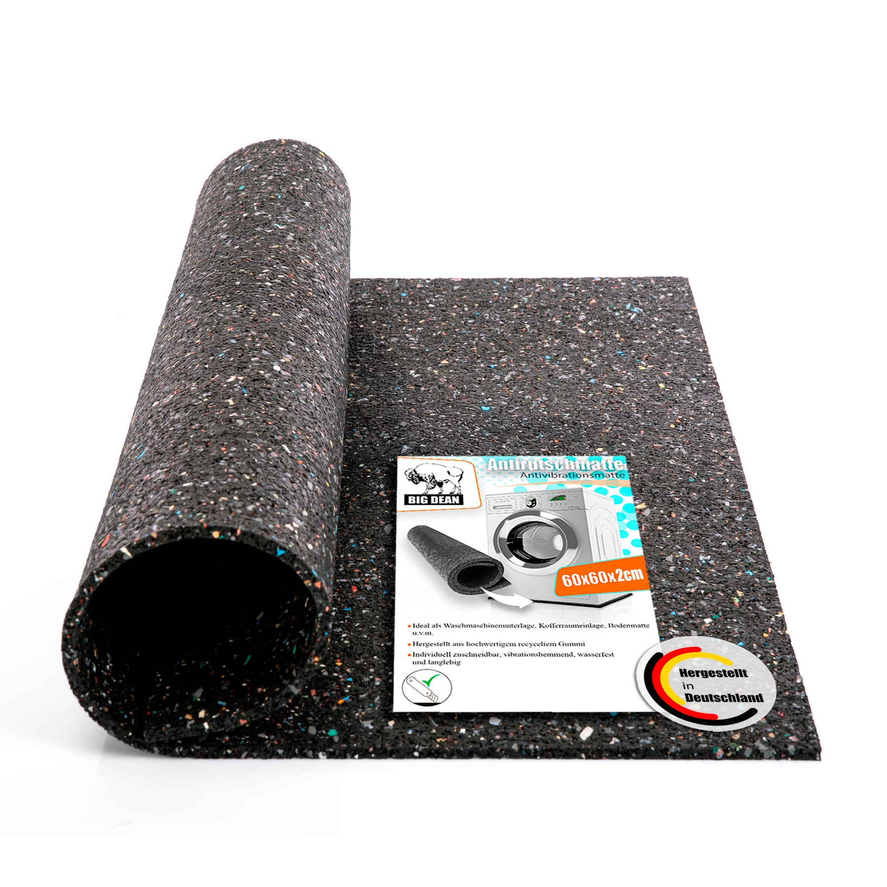 BigDean Antivibrationsmatte 60x60 cm Gummimatte 2cm Schwarz