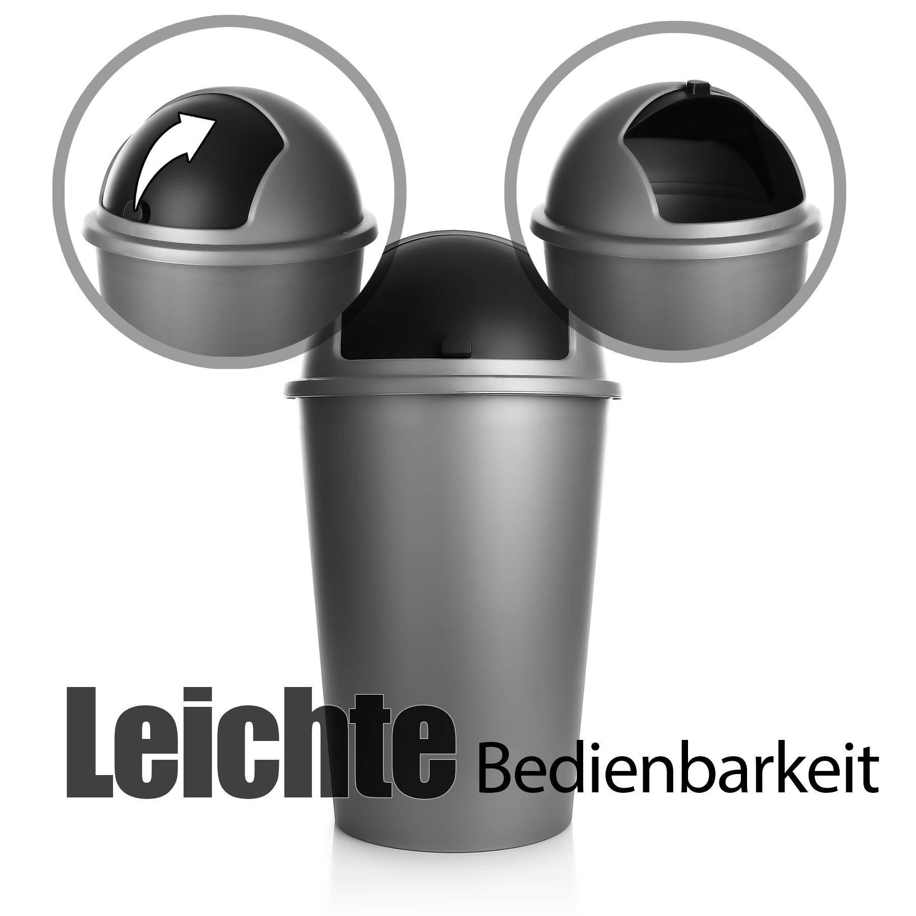 BigDean Abfalleimer 50L Grau Mülleimer Schiebedeckel