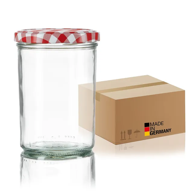 BigDean Sturzgläser 435ml 108er Set Einmachgläser rot kariert
