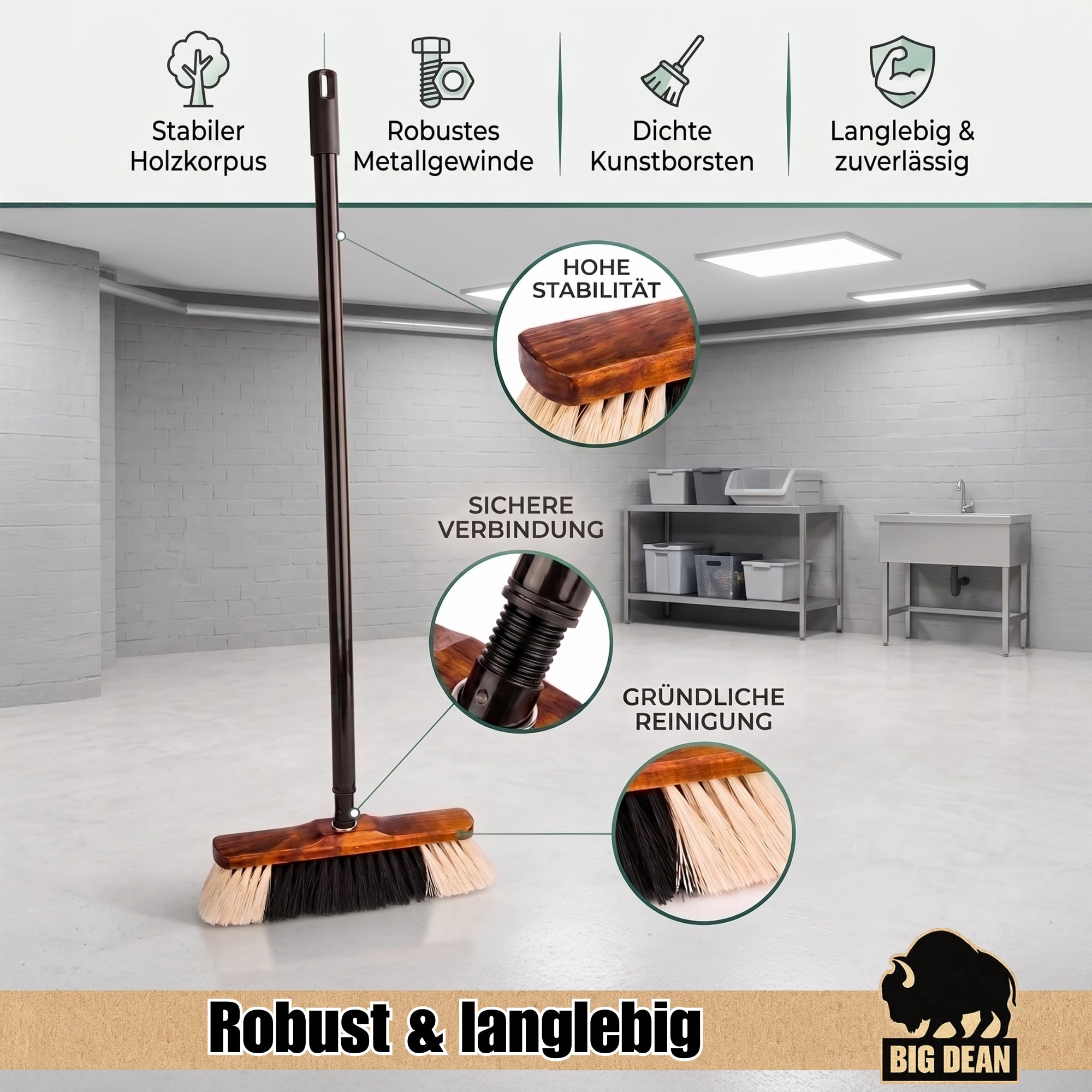 BigDean Stubenbesen mit Teleskopstiel Made in Germany