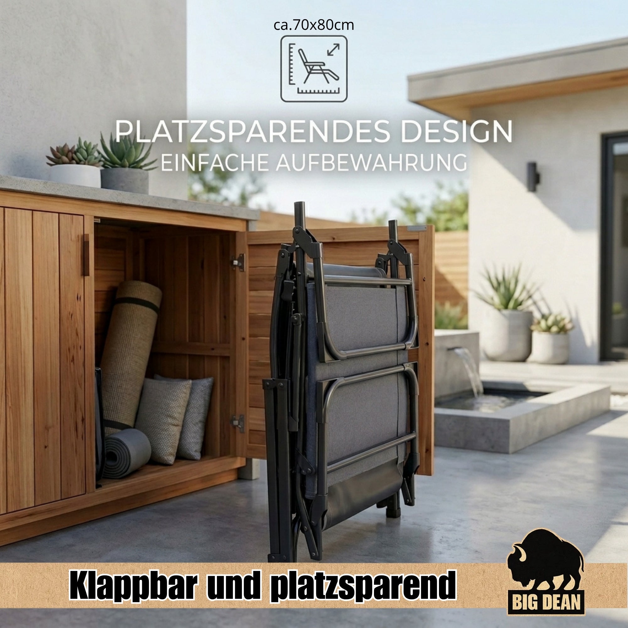 BigDean Garten & Außenbereich Klappstuhl Liege 2in1 gepolstert 120kg