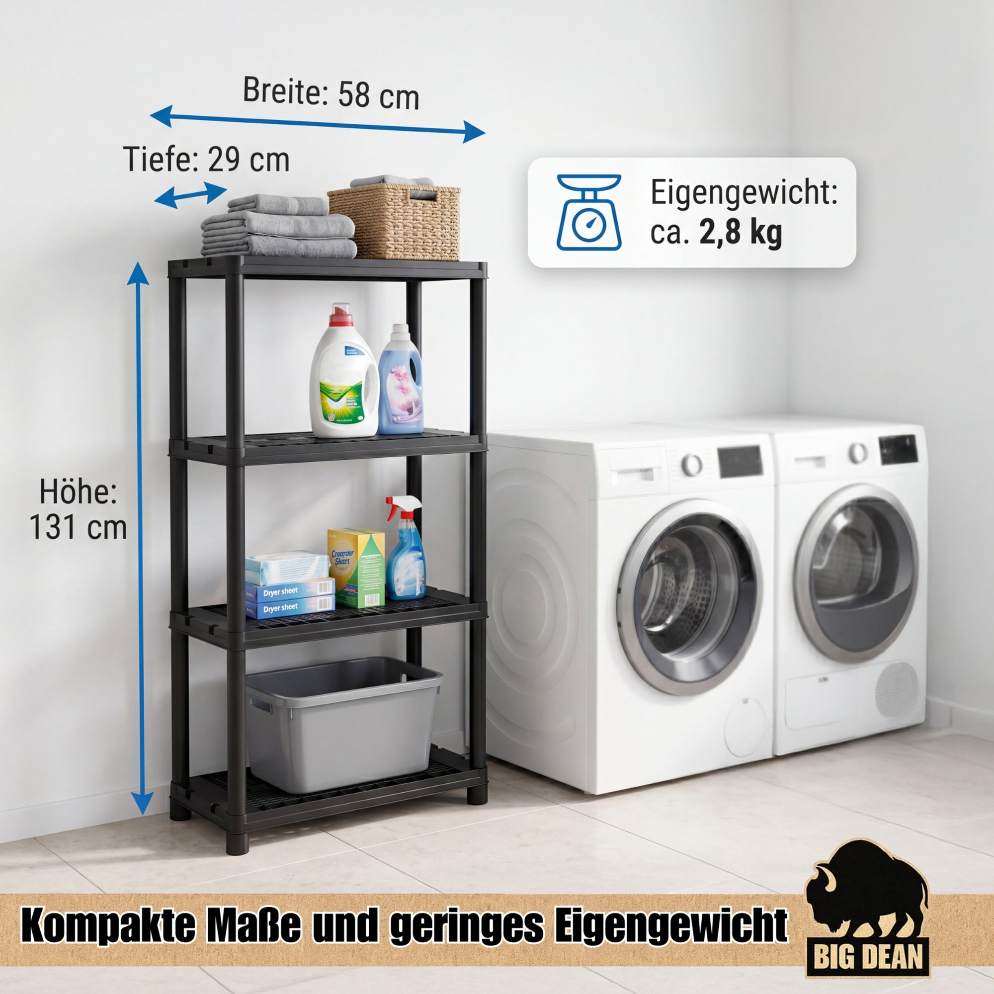 BigDean Aufbewahrung Schwerlastregal 131x58x29cm 120kg 4 Böden