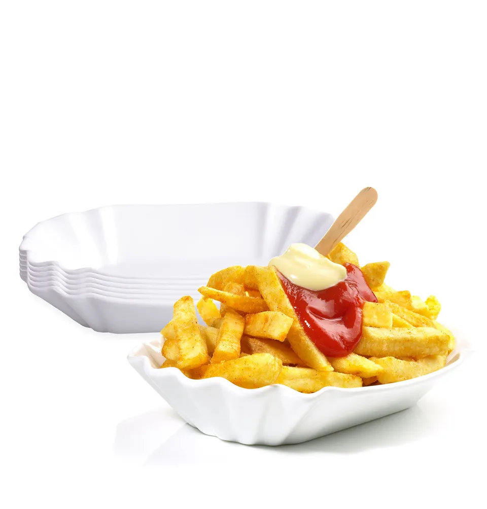 BigDean Küche Pommesschale Porzellan 19,5cm 6er Set Weiß