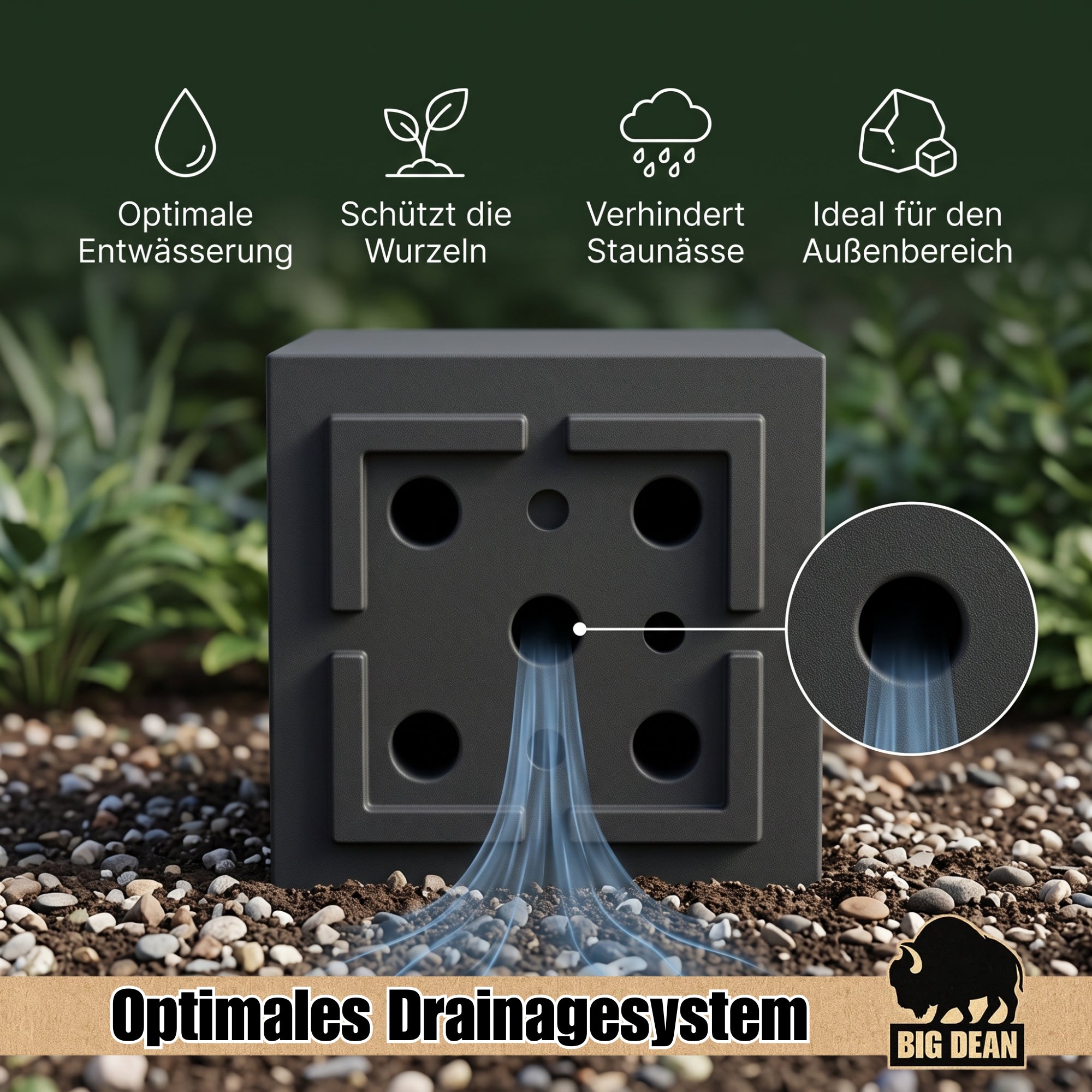 BigDean Garten Blumentopf 39x39cm Anthrazit 2er Set Steinoptik