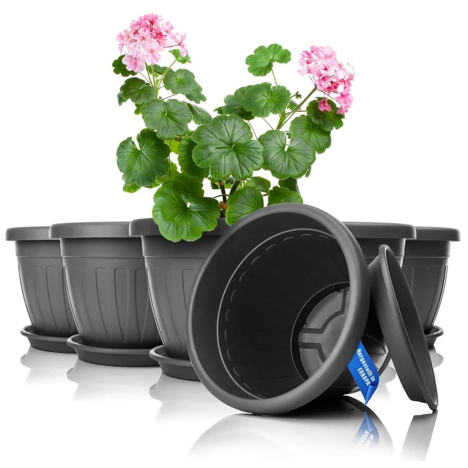 BigDean Blumentopf mit Untersetzer 28 cm Anthrazit 6er Set