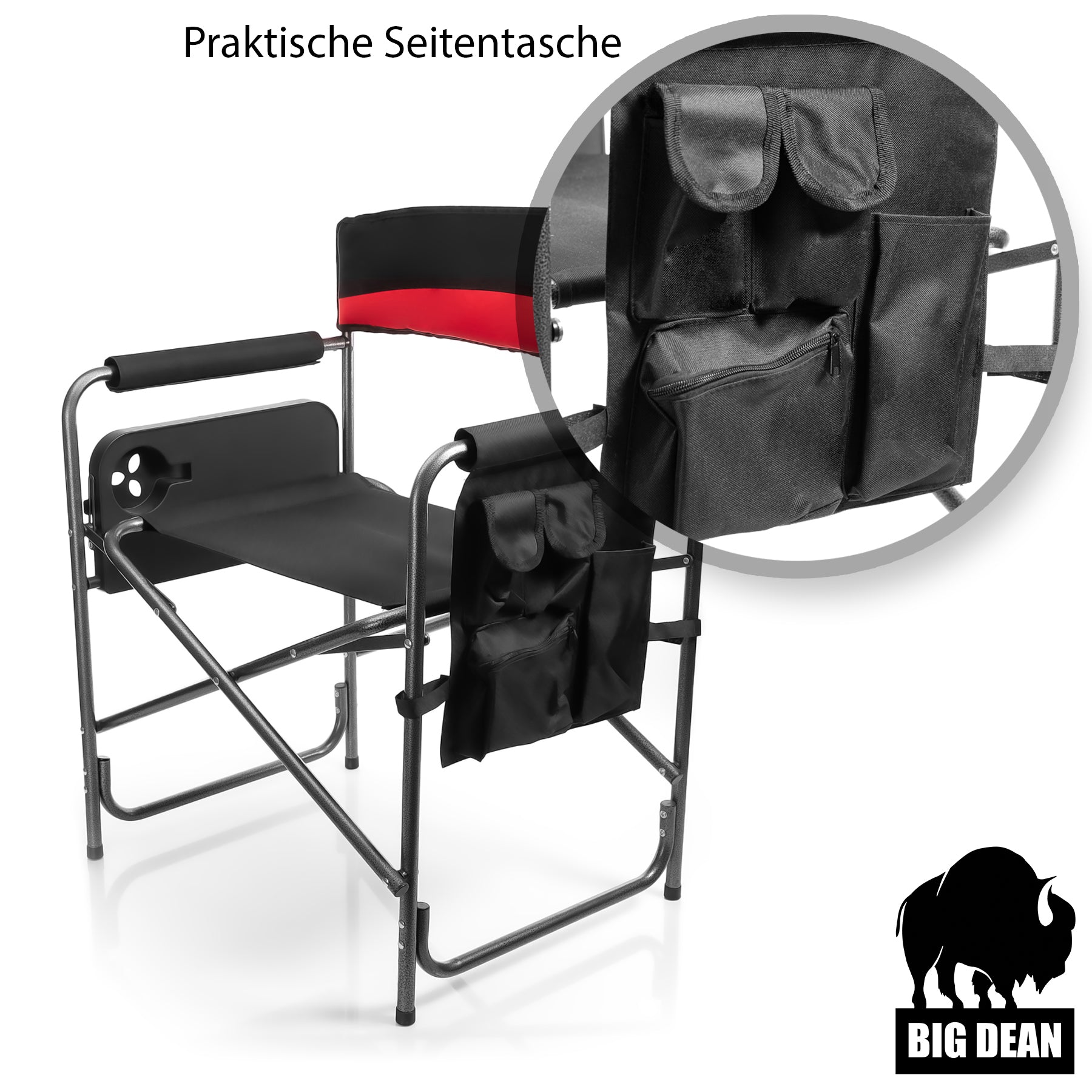 BigDean Garten Campingstuhl 150 kg Schwarz-Rot Klappbar
