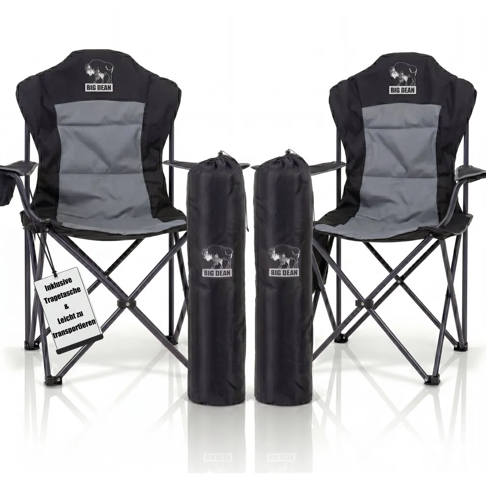 BigDean Campingstuhl Faltbar Hochlehner 160kg 2 Stück Set