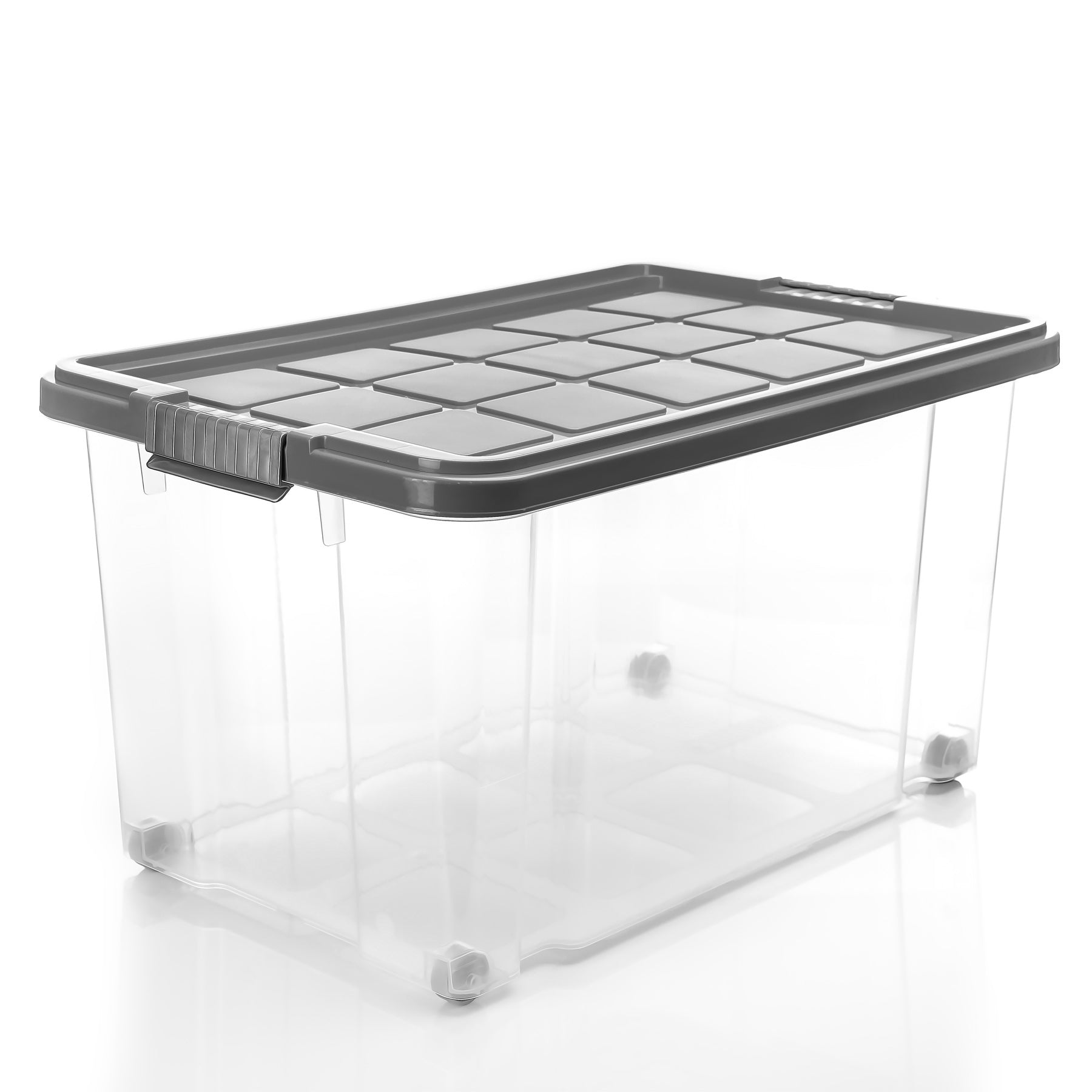 BigDean Aufbewahrung 3x 60L Aufbewahrungsbox stahlgrau transparent
