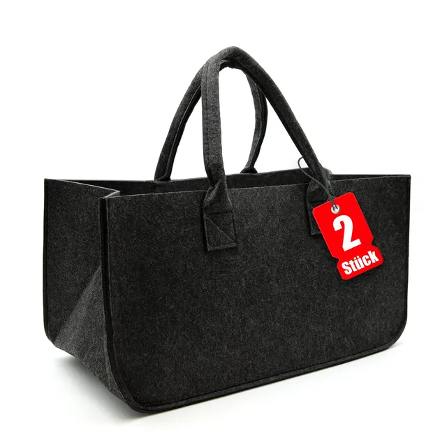 BigDean Filztasche Groß Anthrazit 30L Kaminholzkorb 2 Stück