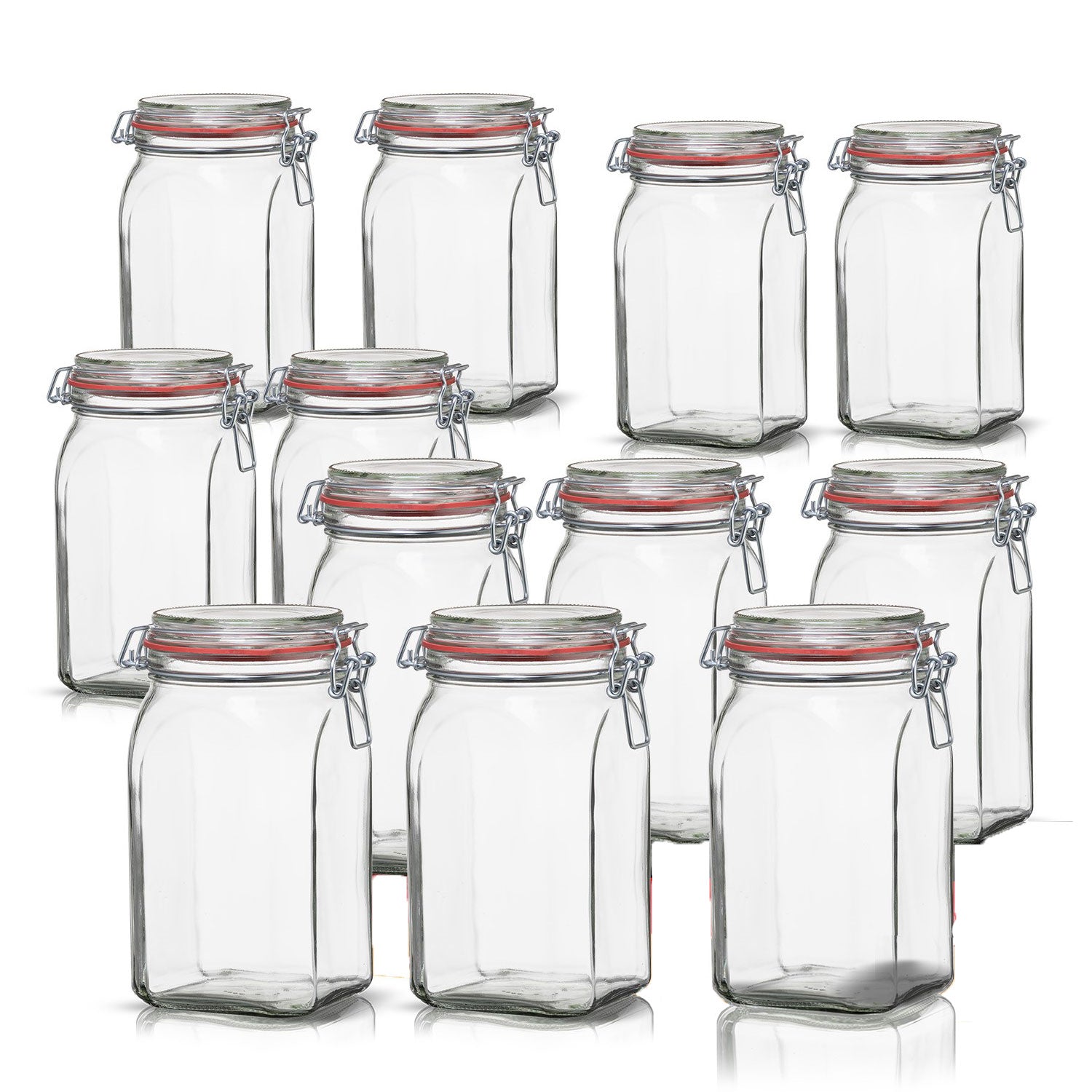BigDean Küche & Vorrat 12er Set Vorratsglas 1,1L eckig Bügel