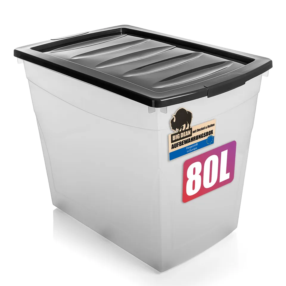 BigDean Aufbewahrungsbox 80 L Box mit Deckel und Rollen XXL