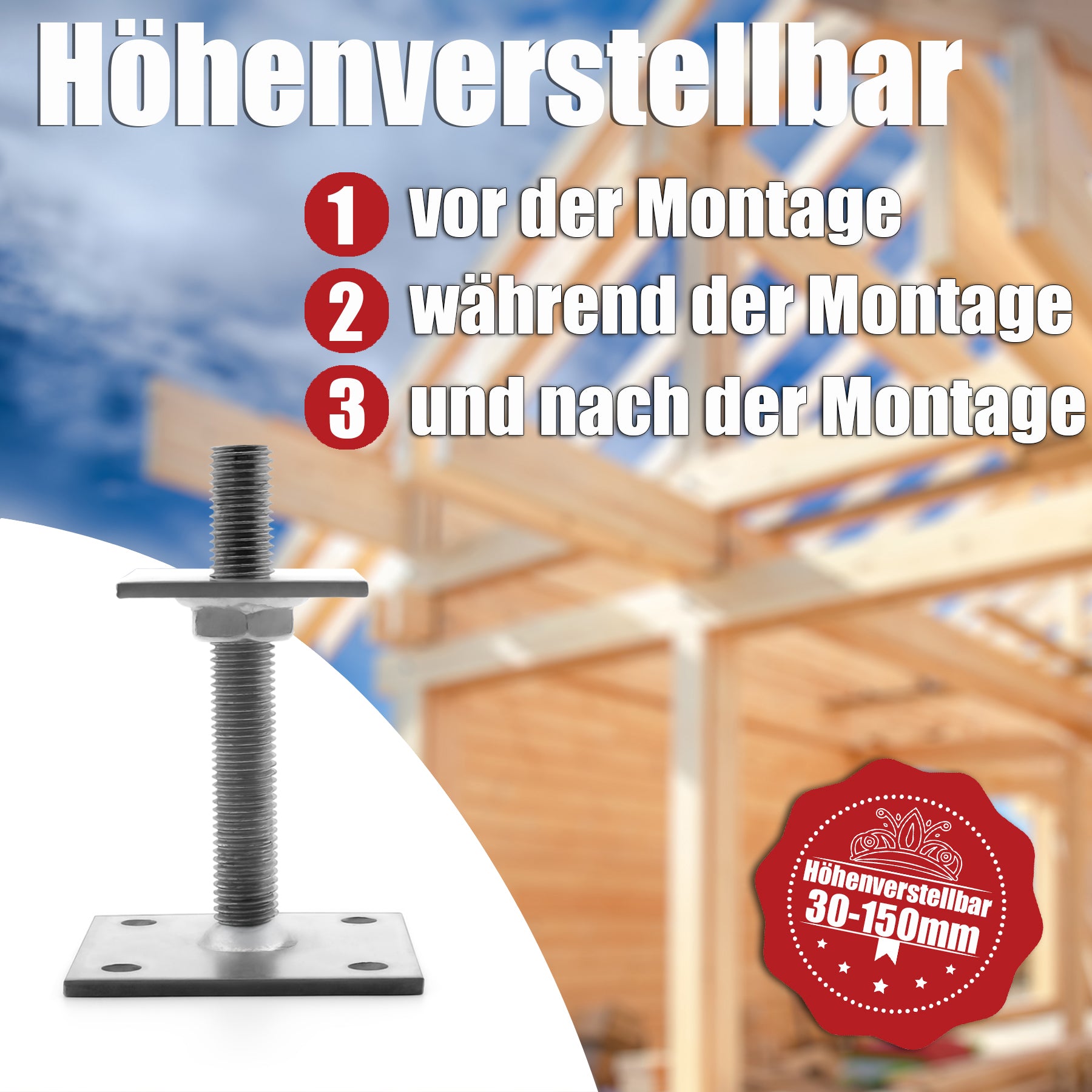 BigDean Pfostenträger höhenverstellbar 30-150mm 2er Set