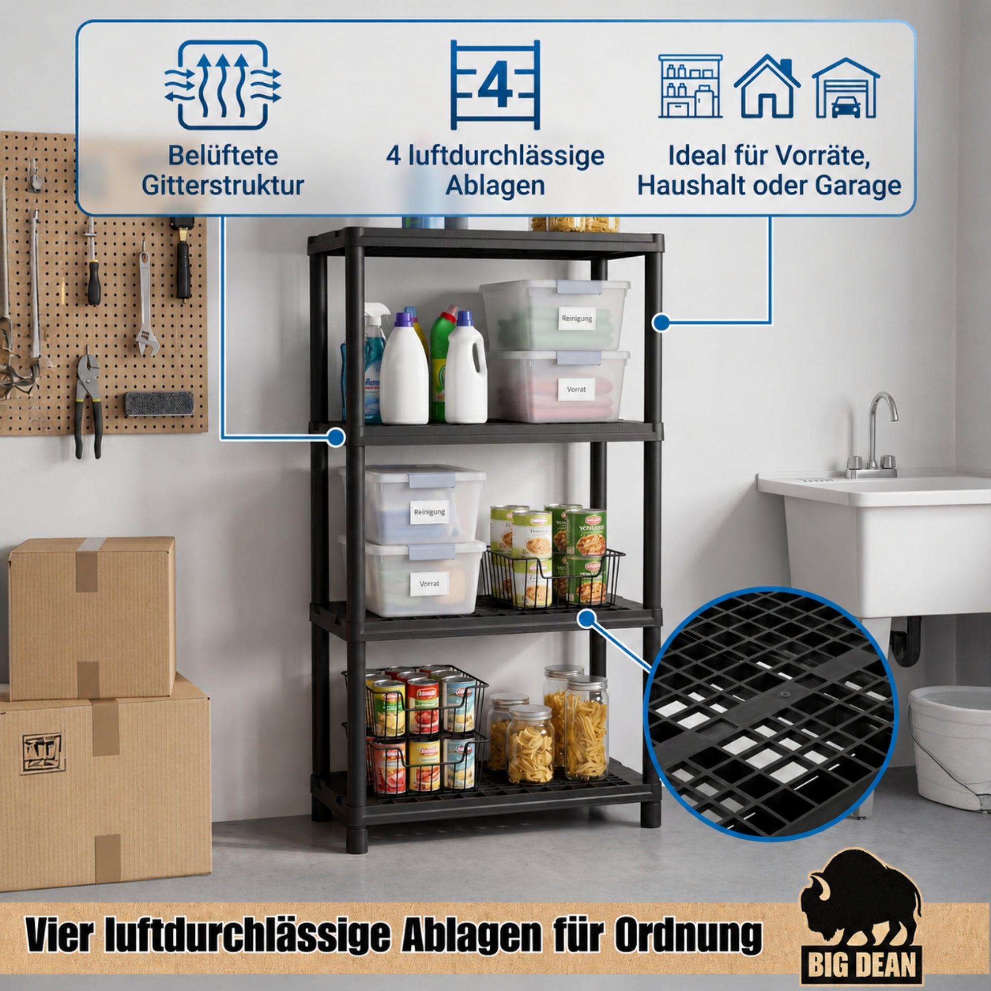 BigDean Aufbewahrung 2x Schwerlastregal 131cm 120kg 4 Böden