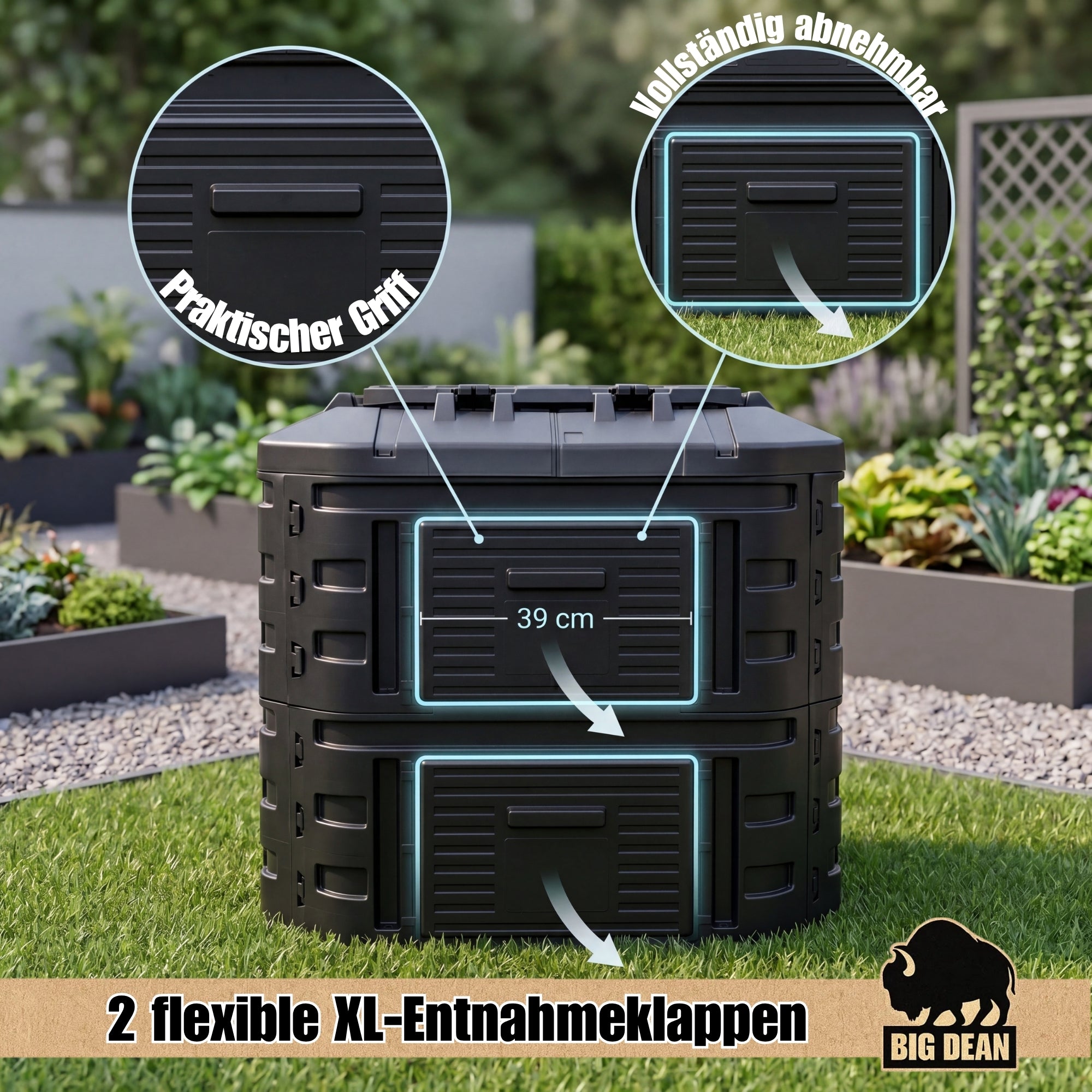 BigDean Garten Komposter 600L Recyclingkunststoff Schwarz