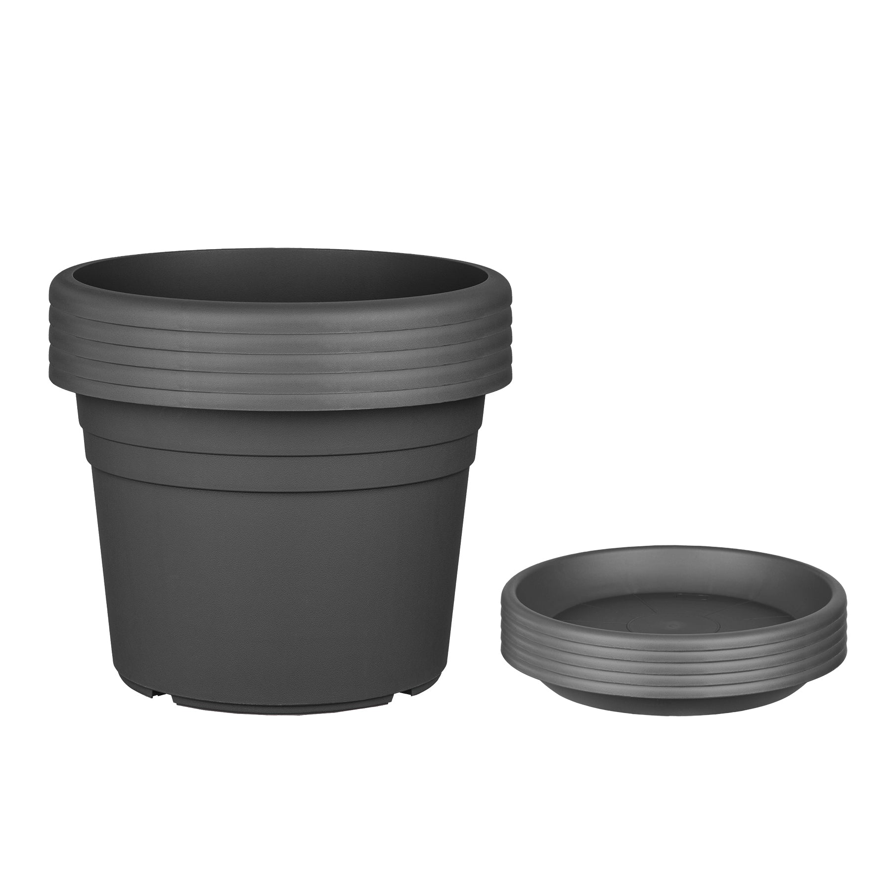 BigDean Blumentopf 25cm Anthrazit 5er Set mit Untersetzer