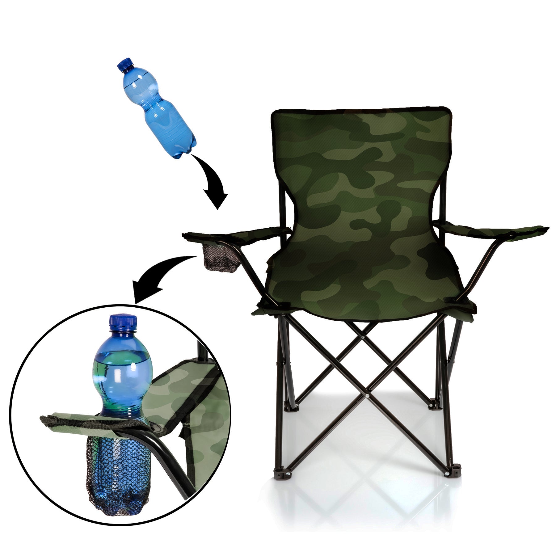BigDean Faltstuhl Tarnmuster Campingstuhl mit Getränkehalter klappbar