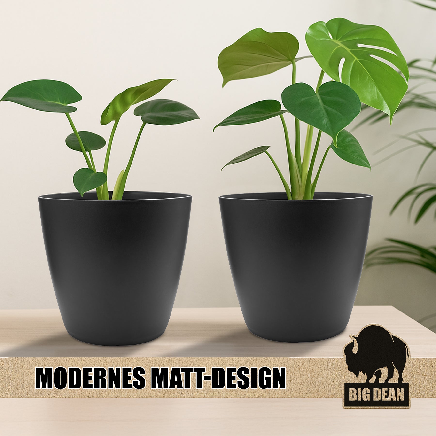 BigDean Blumentopf Übertopf 4 Stück Graphit 24 cm Kunststoff