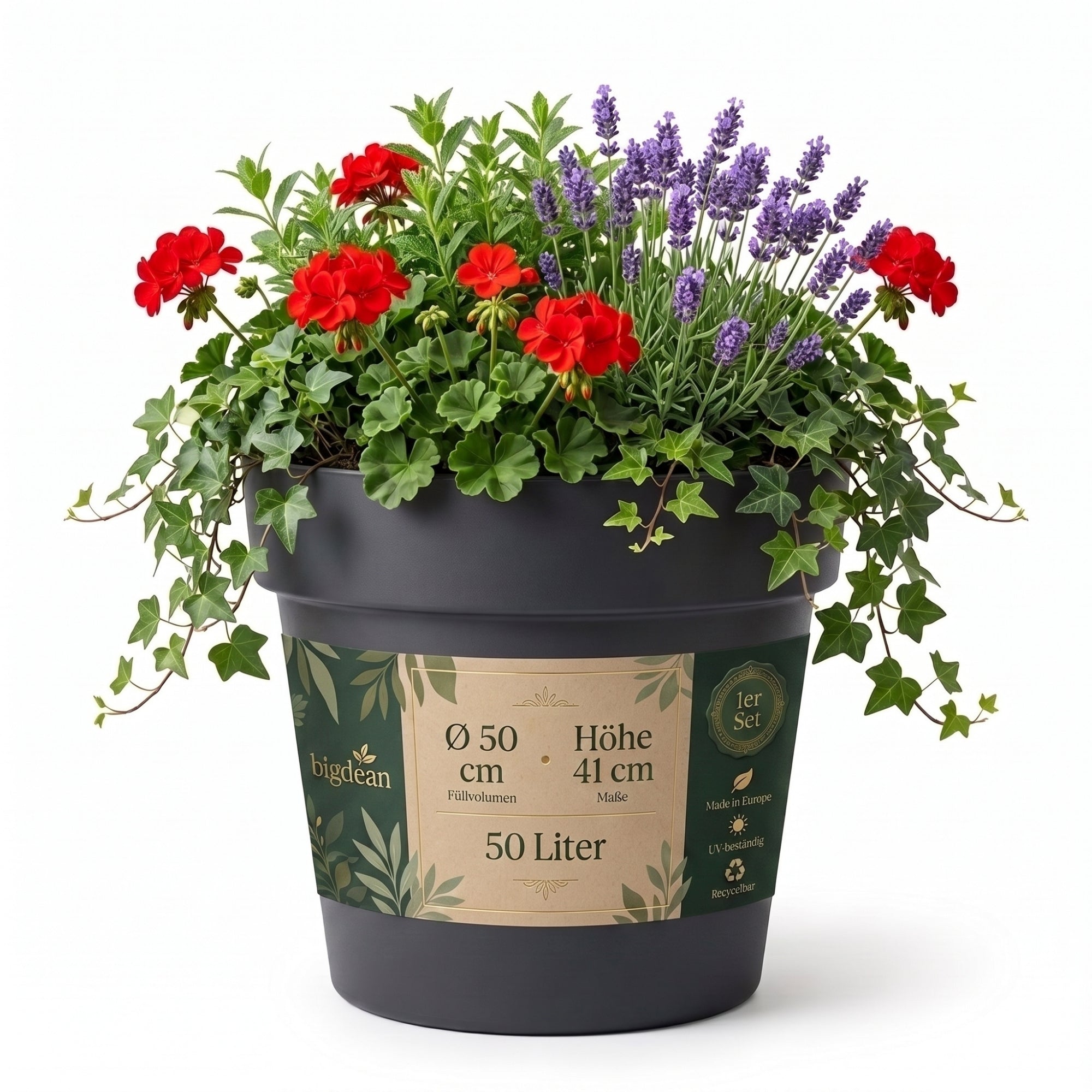 BigDean Classic Blumentopf 50 cm anthrazit Wasserspeicher