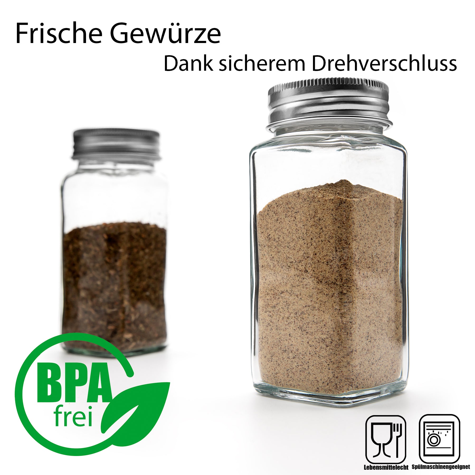 BigDean Küche Gewürzgläser eckig luftdicht 12er Set mit Streueinsatz
