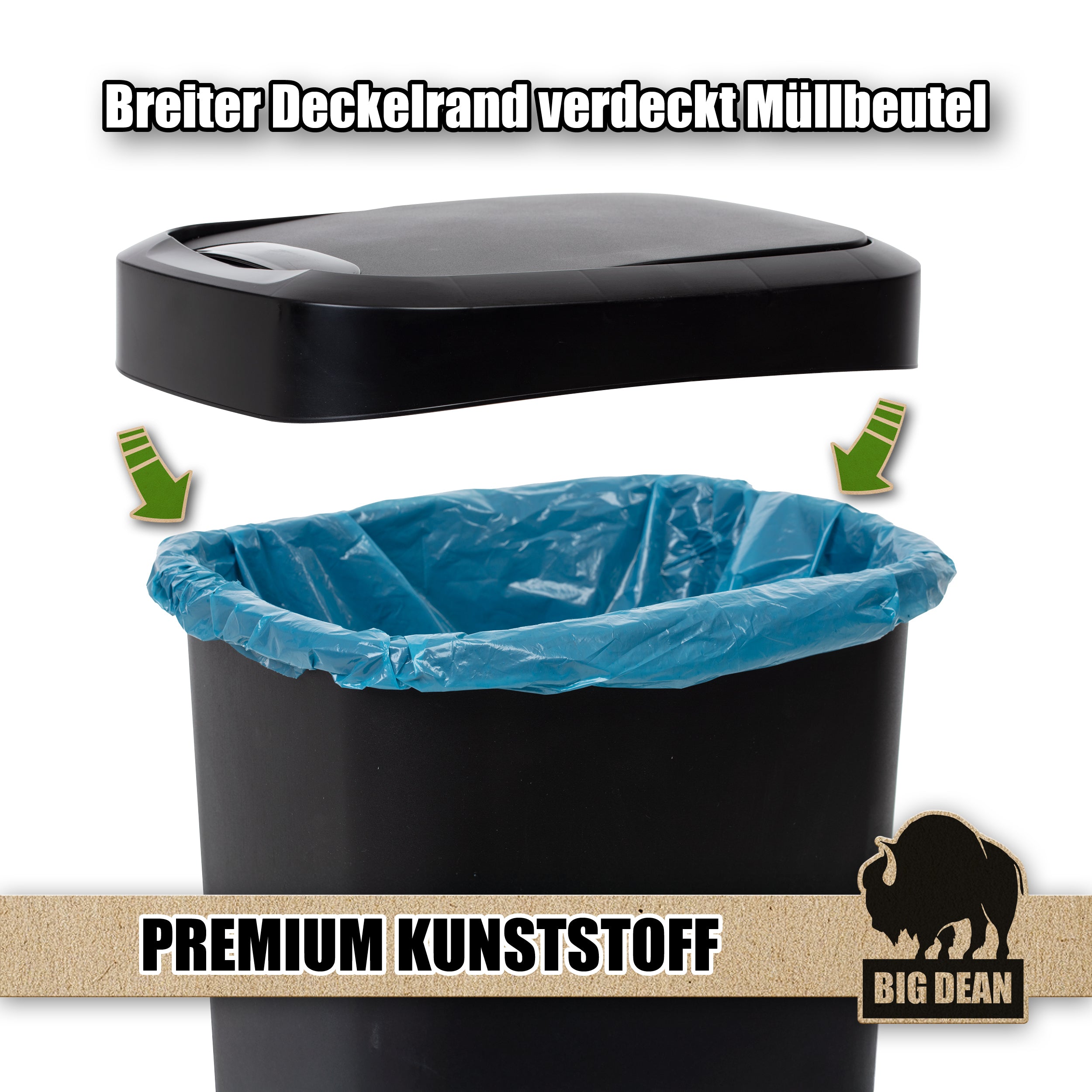 BigDean Mülleimer 50 Liter schwarz Schwingdeckel