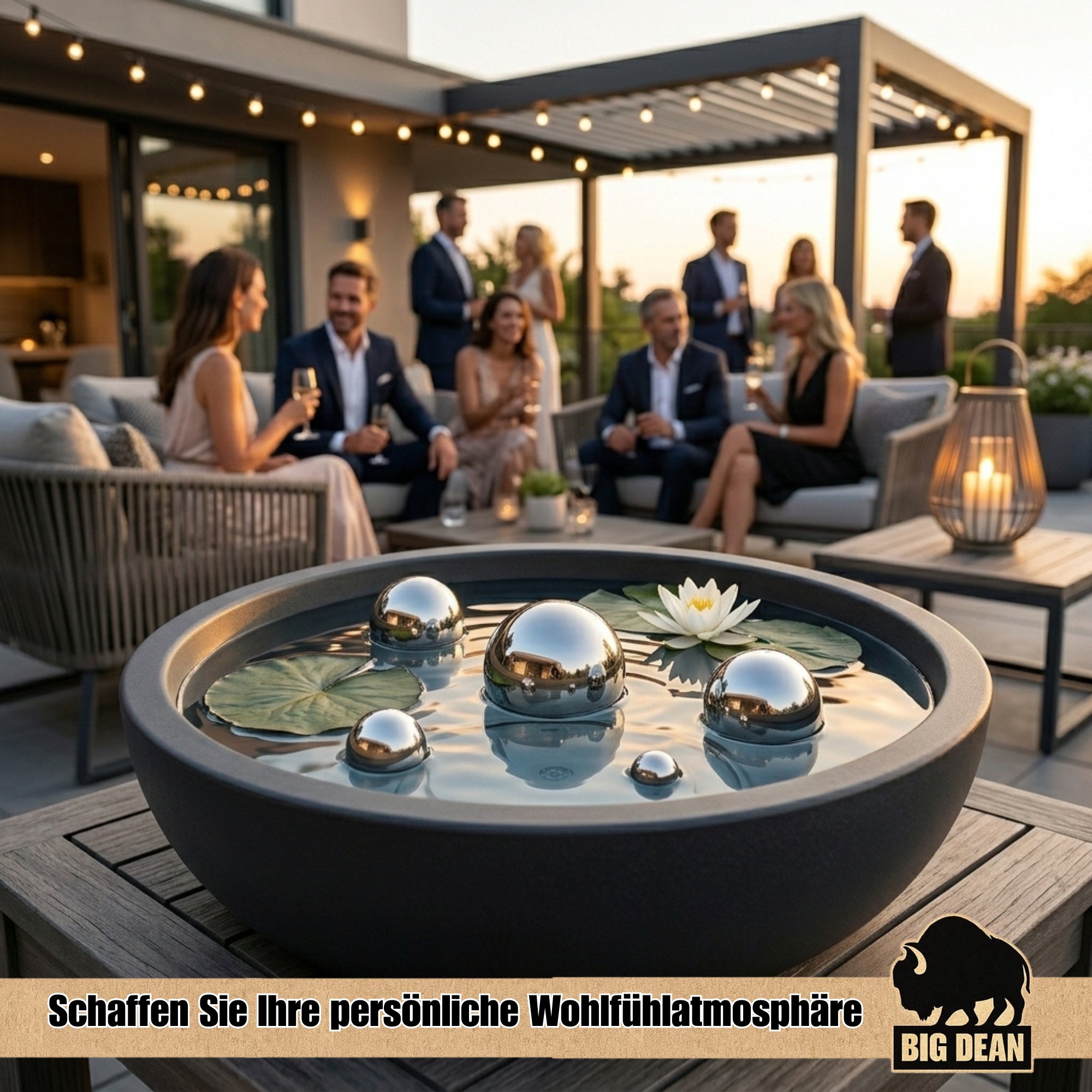 BigDean Miniteich Brunnen Set Schale mit Edelstahlkugeln XL