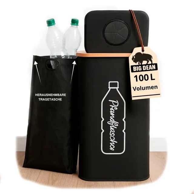 BigDean Pfandflaschen Behälter 100L mit Deckel und Tasche