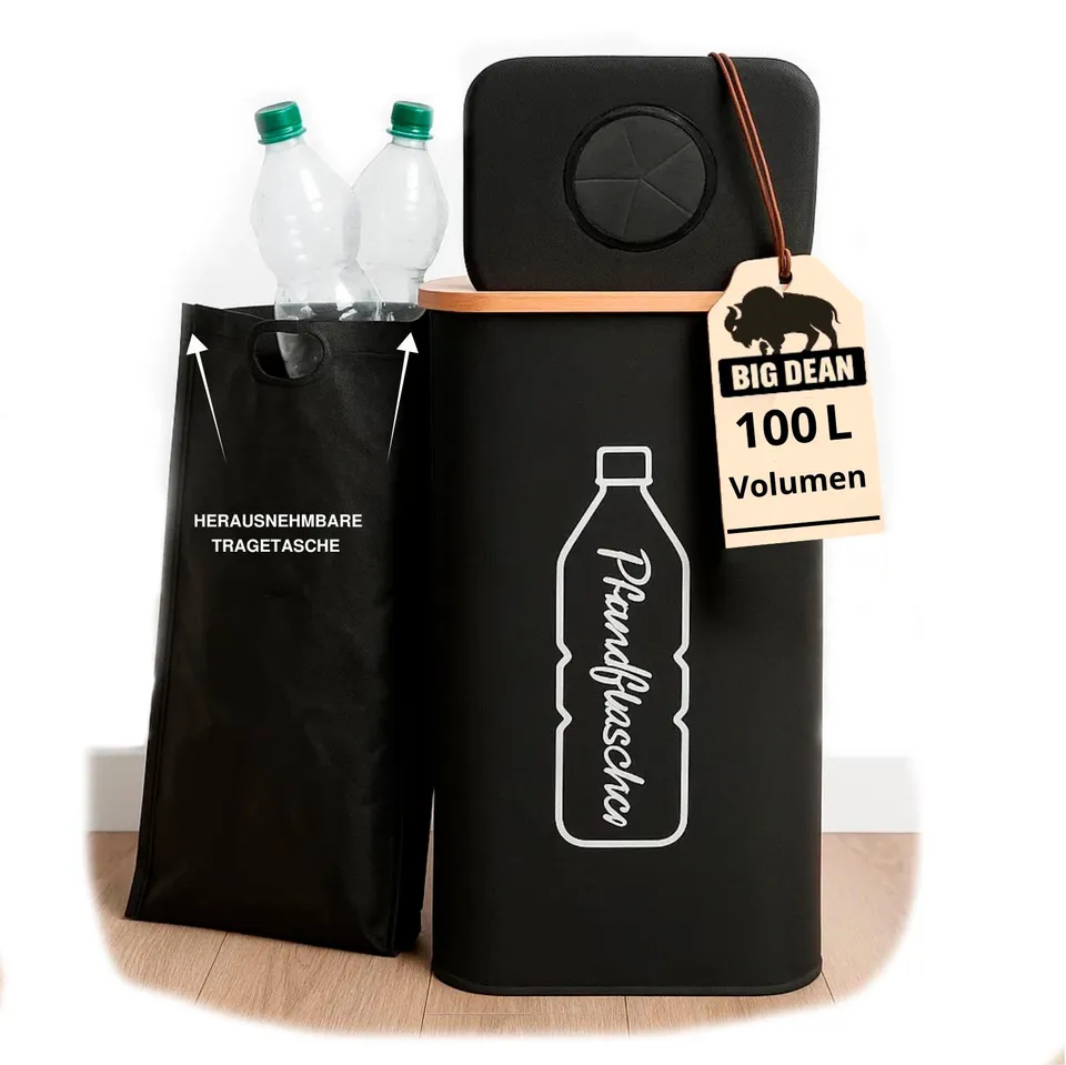 BigDean Pfandflaschen Behälter 100L mit Deckel und Tasche
