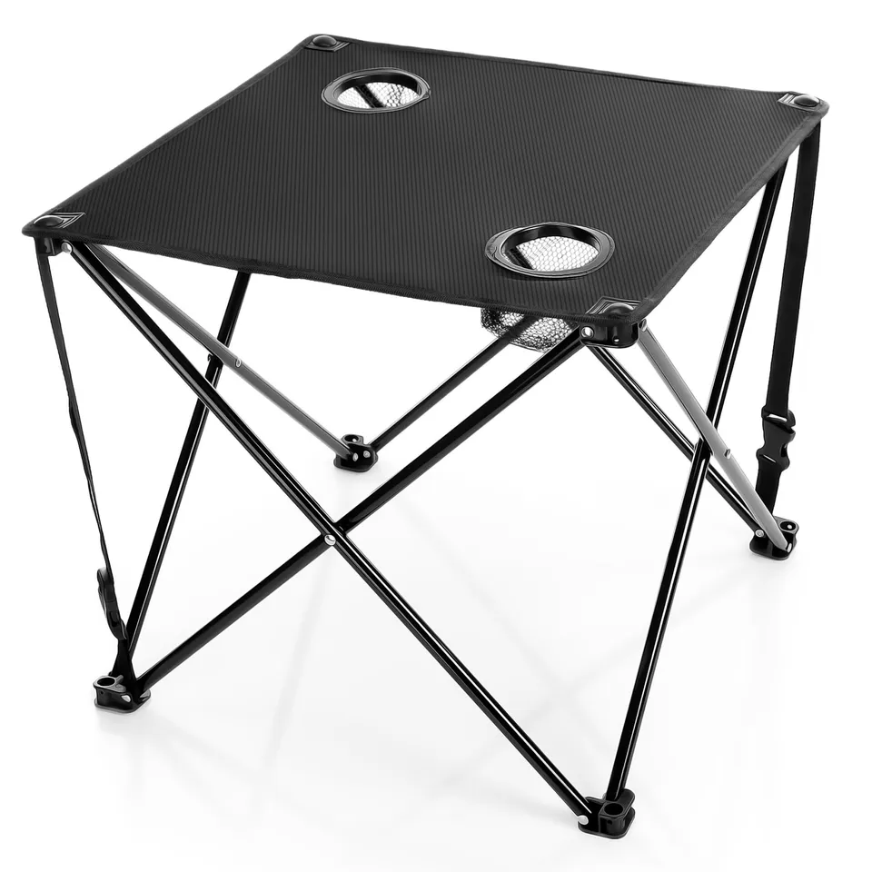 BigDean Garten Campingtisch faltbar schwarz 30kg Getränkehalter