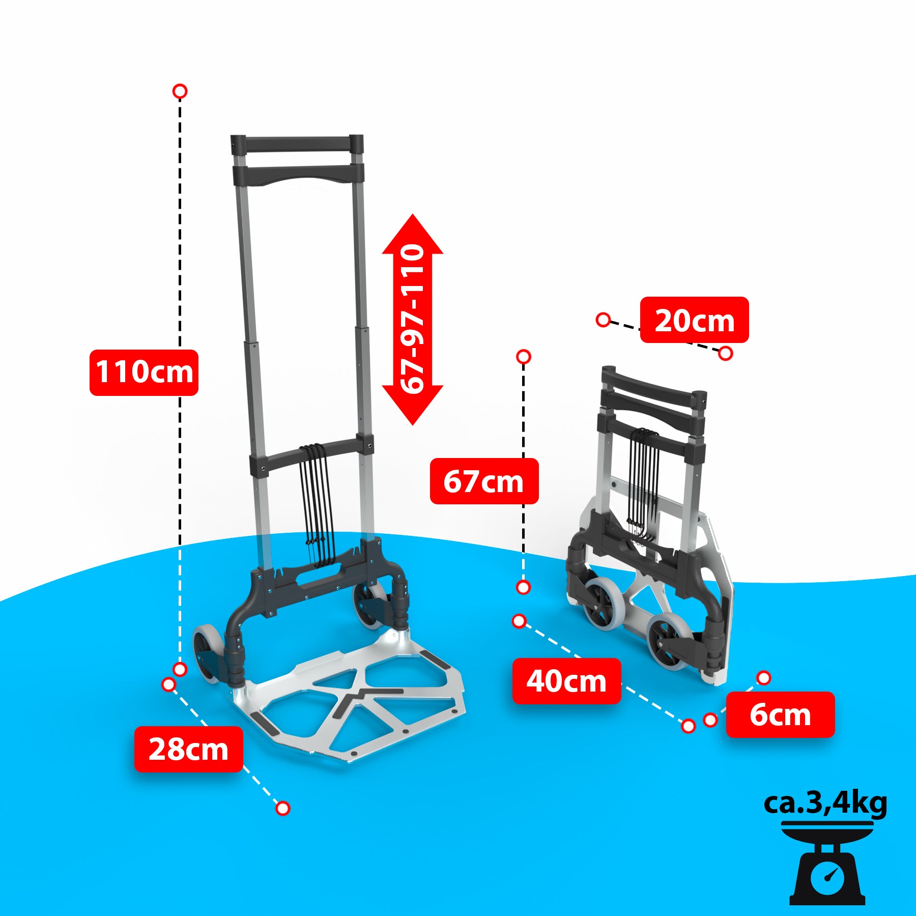 BigDean Werkzeug Sackkarre klappbar 70 kg Teleskopgriff 110 cm