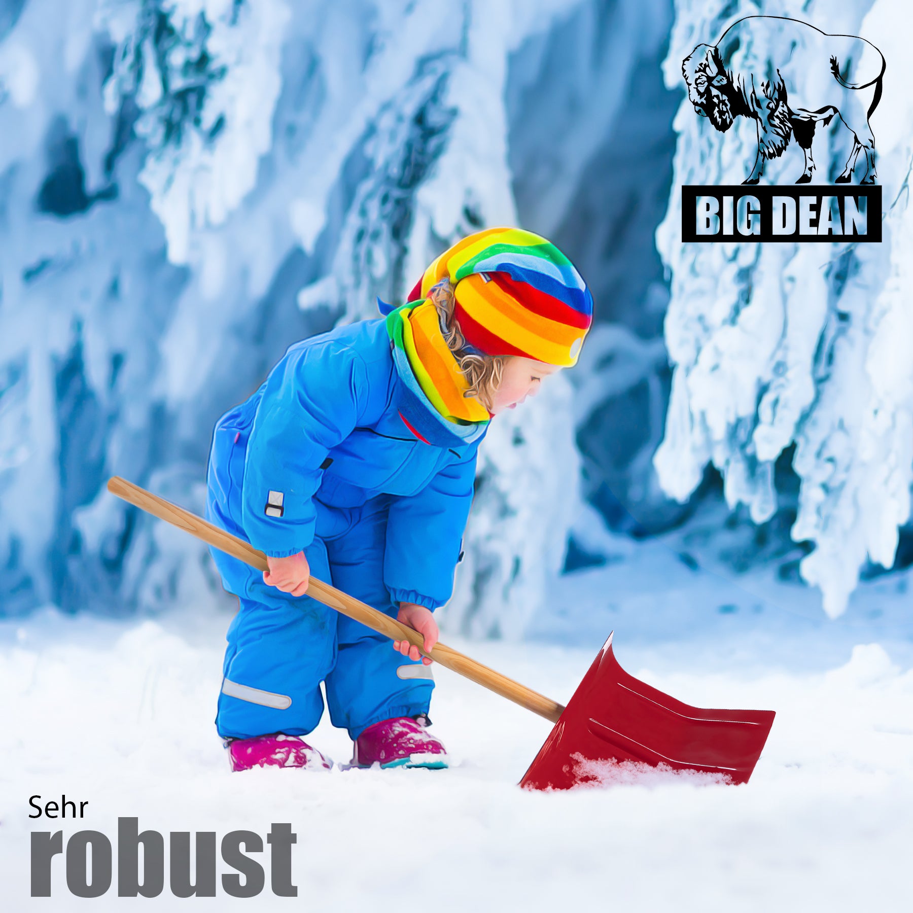 BigDean Schneeschaufel Kinder Rot Metall 90 cm