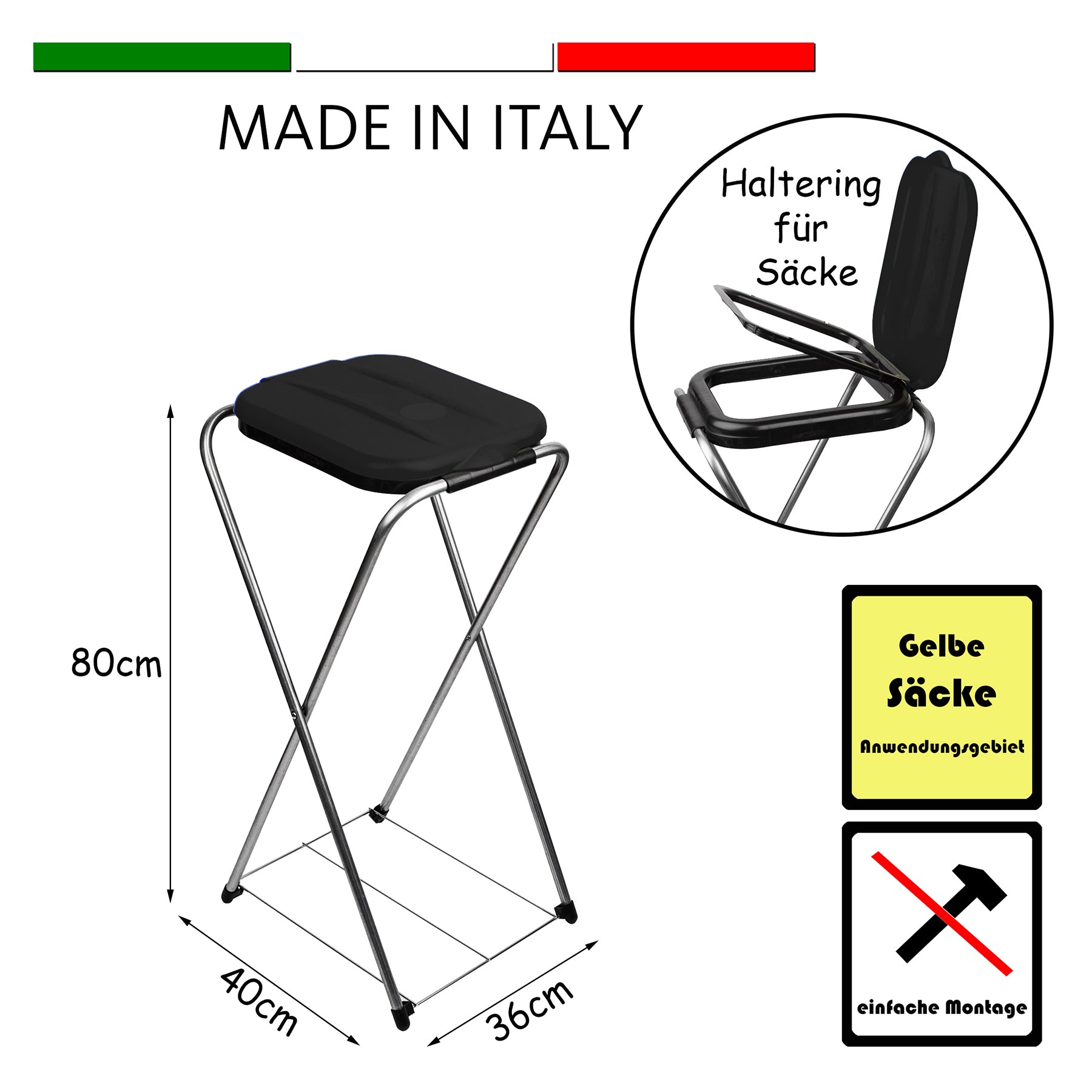 BigDean EasyFix Müllsackständer Schwarz 120L Metall