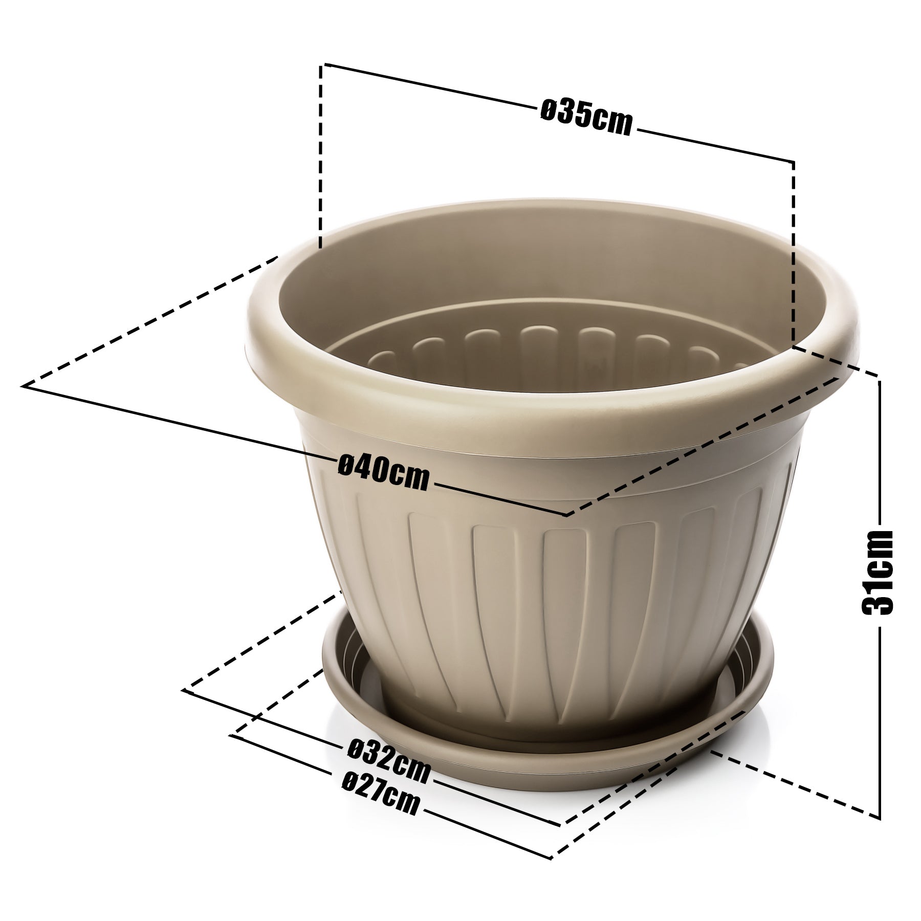 BigDean Garten Blumentopf 40cm mit Untersetzer Mocca wetterfest