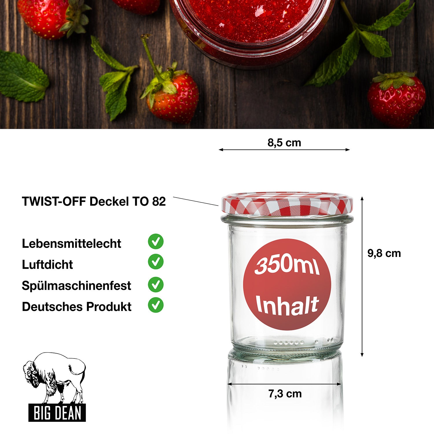 BigDean Küche 60x Sturzgläser 350ml rot kariert TO82