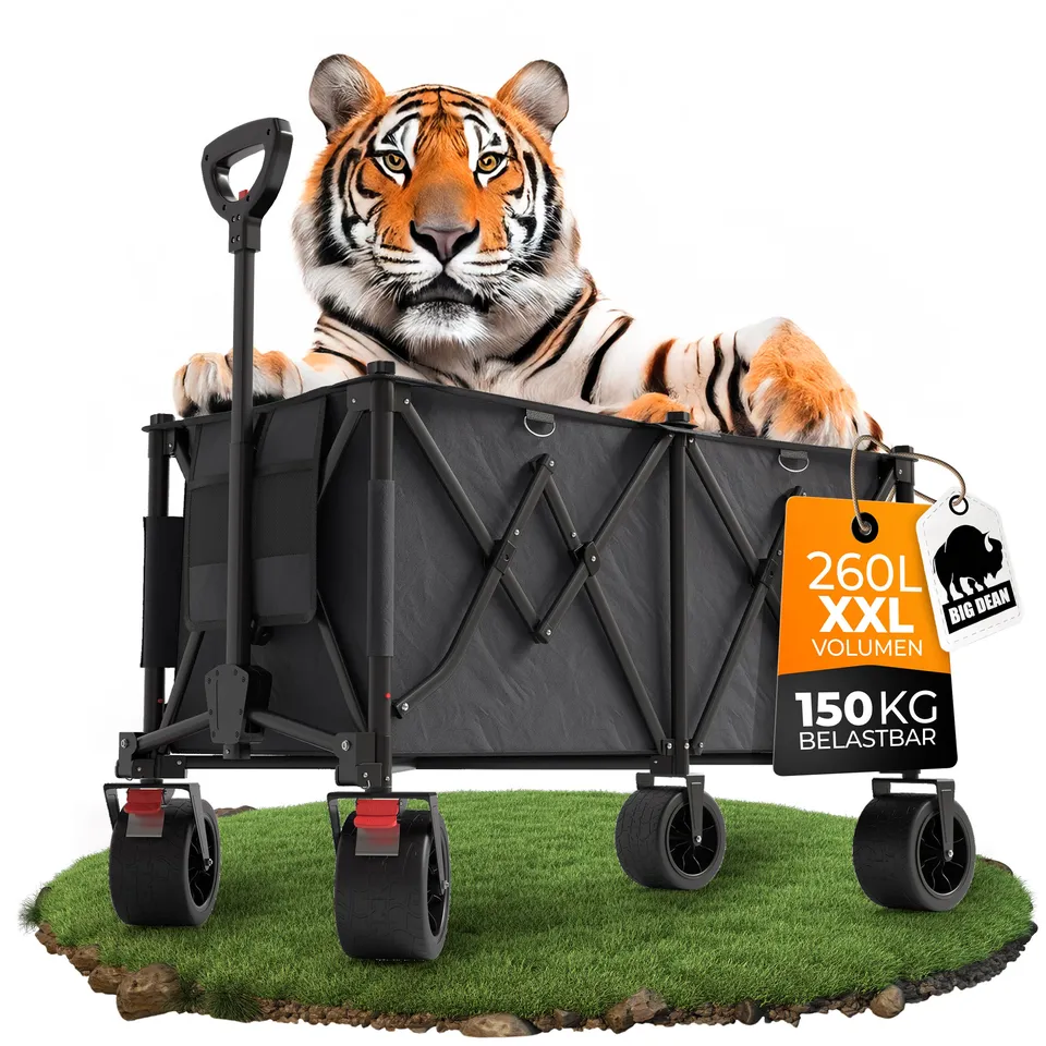 BigDean Garten Bollerwagen Faltbar XXL 260L 150kg Oliv?
