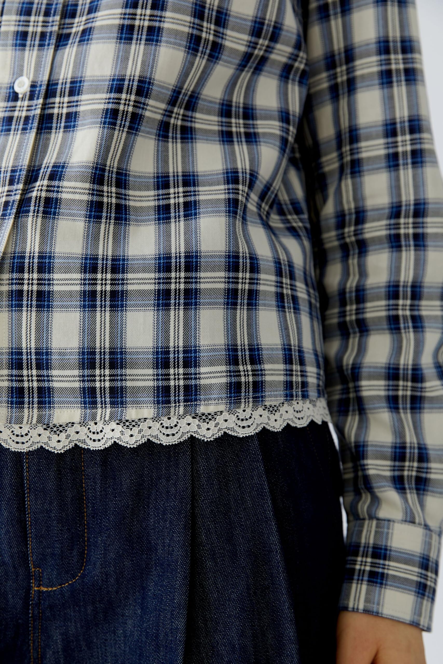 Oui Blouses Hemdbluse kariert Spitze Größe 40