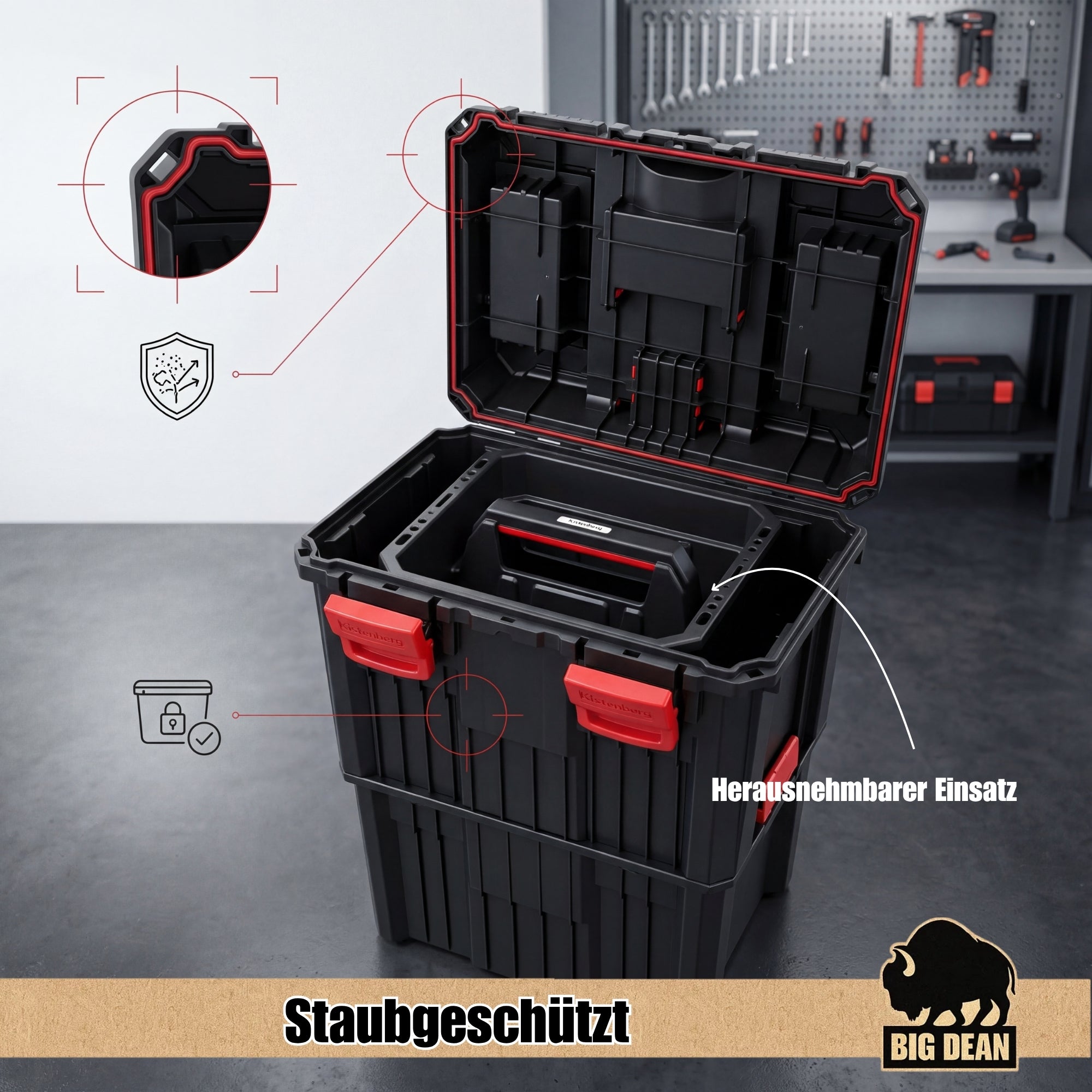 BigDean Werkzeugtrolley XL 2in1 leer Rollen Teleskopgriff