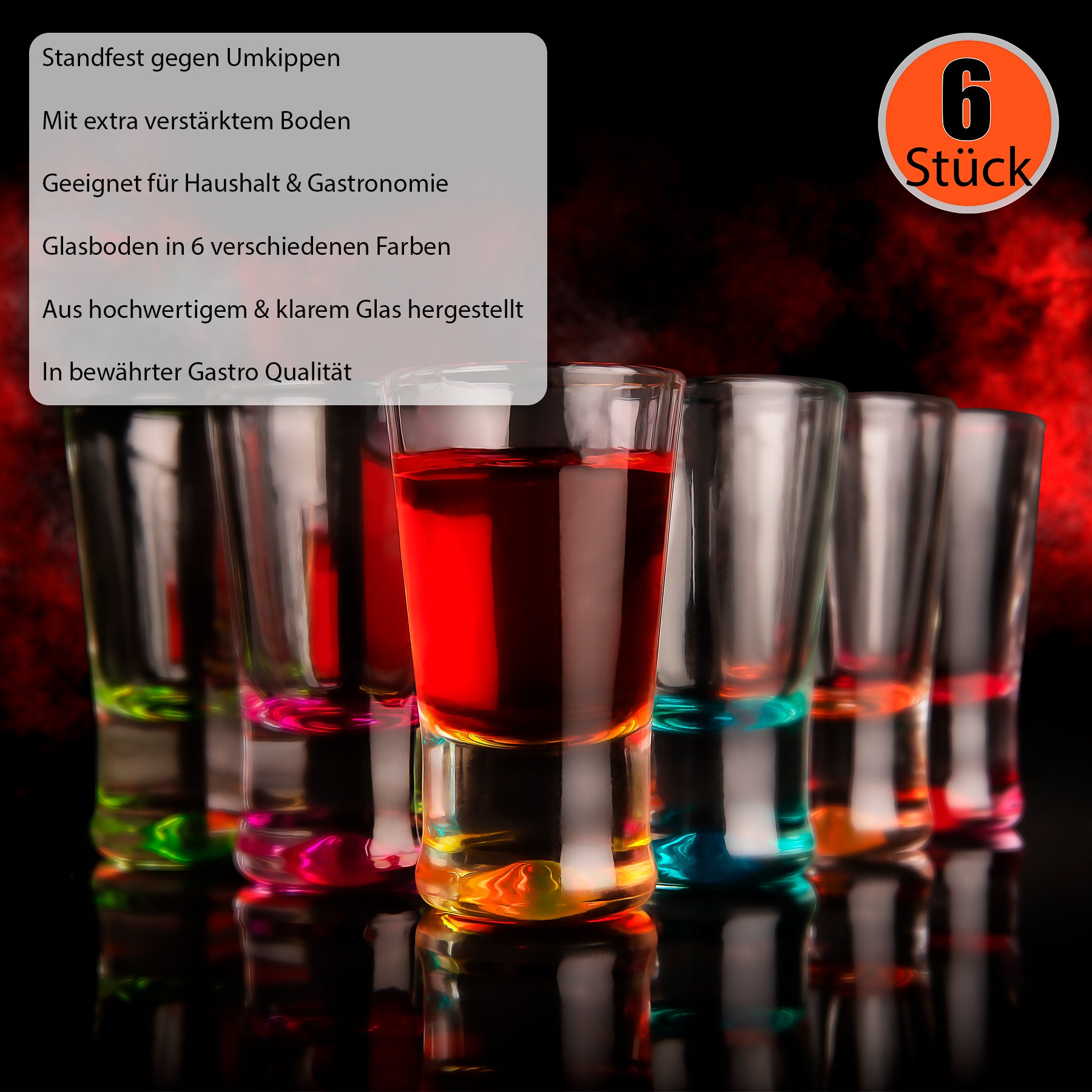 BigDean Küche Schnapsgläser 2cl 6er Set farbig Geschenkbox
