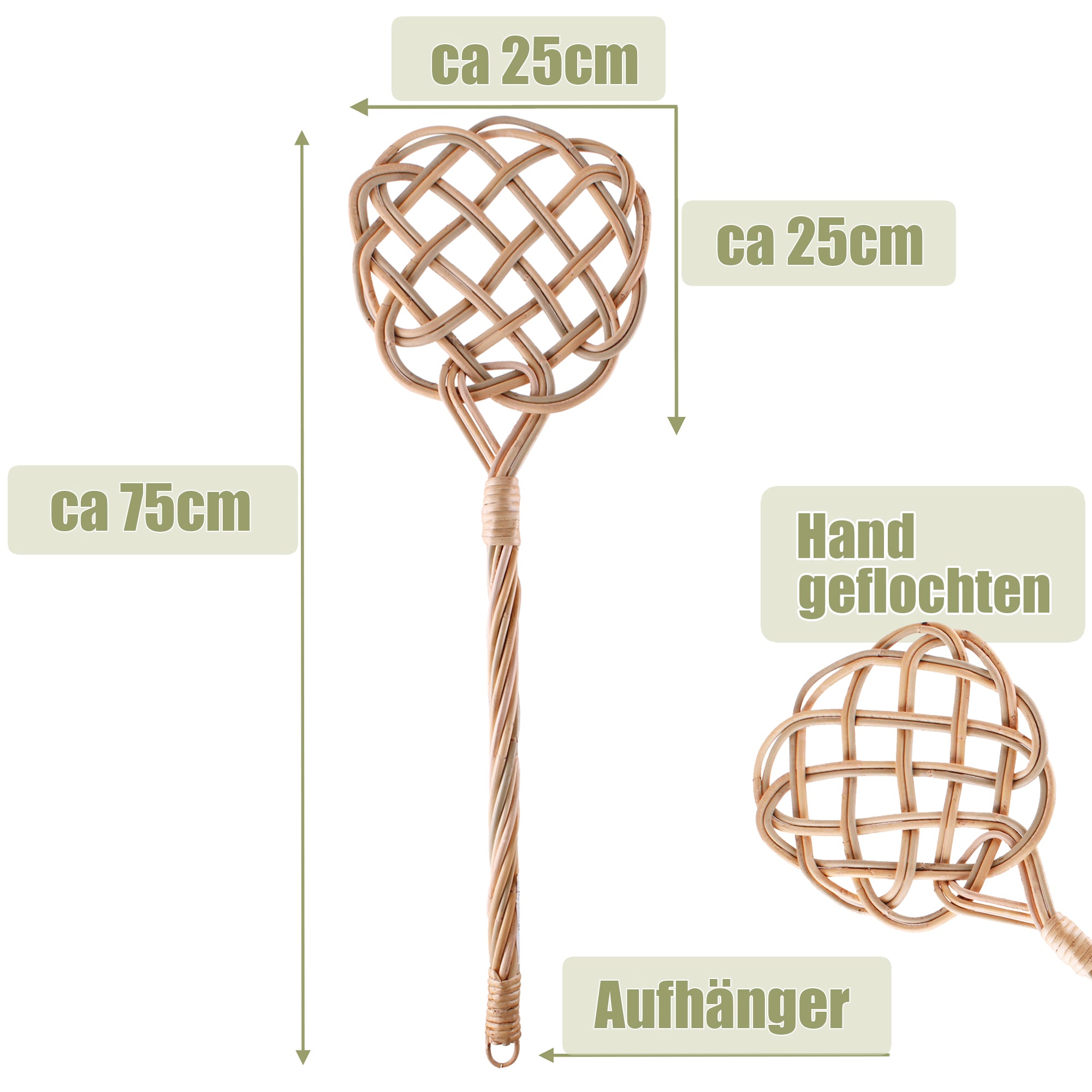 BigDean Teppichklopfer Rattan Handgefertigt 2er Set