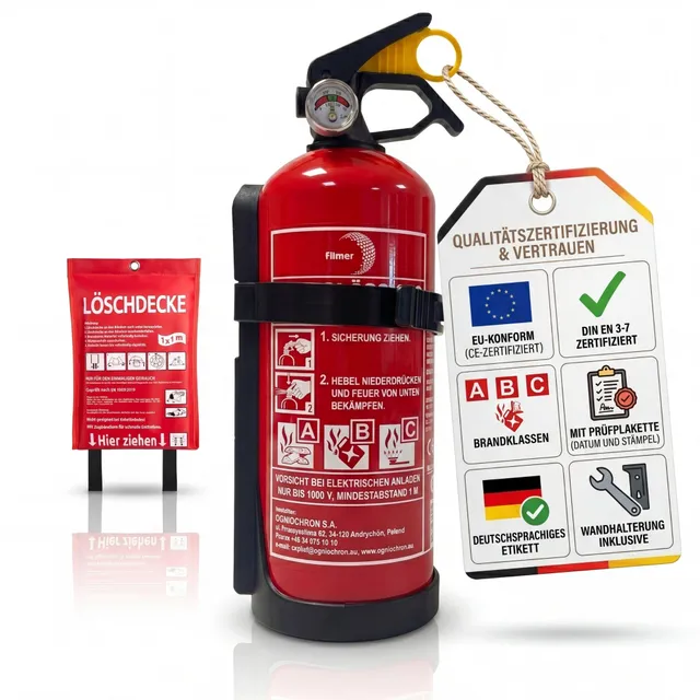 BigDean Brandschutz-Set 1kg Feuerlöscher + Löschdecke ABC