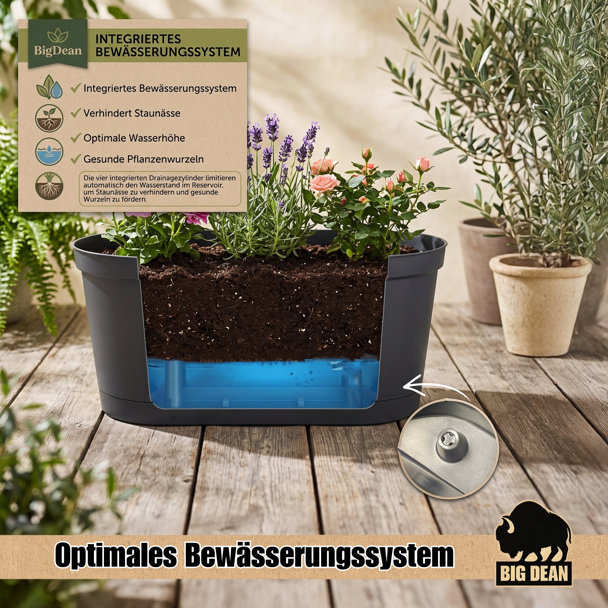BigDean Garten Blumenkasten 60cm Anthrazit 6er mit Halterung