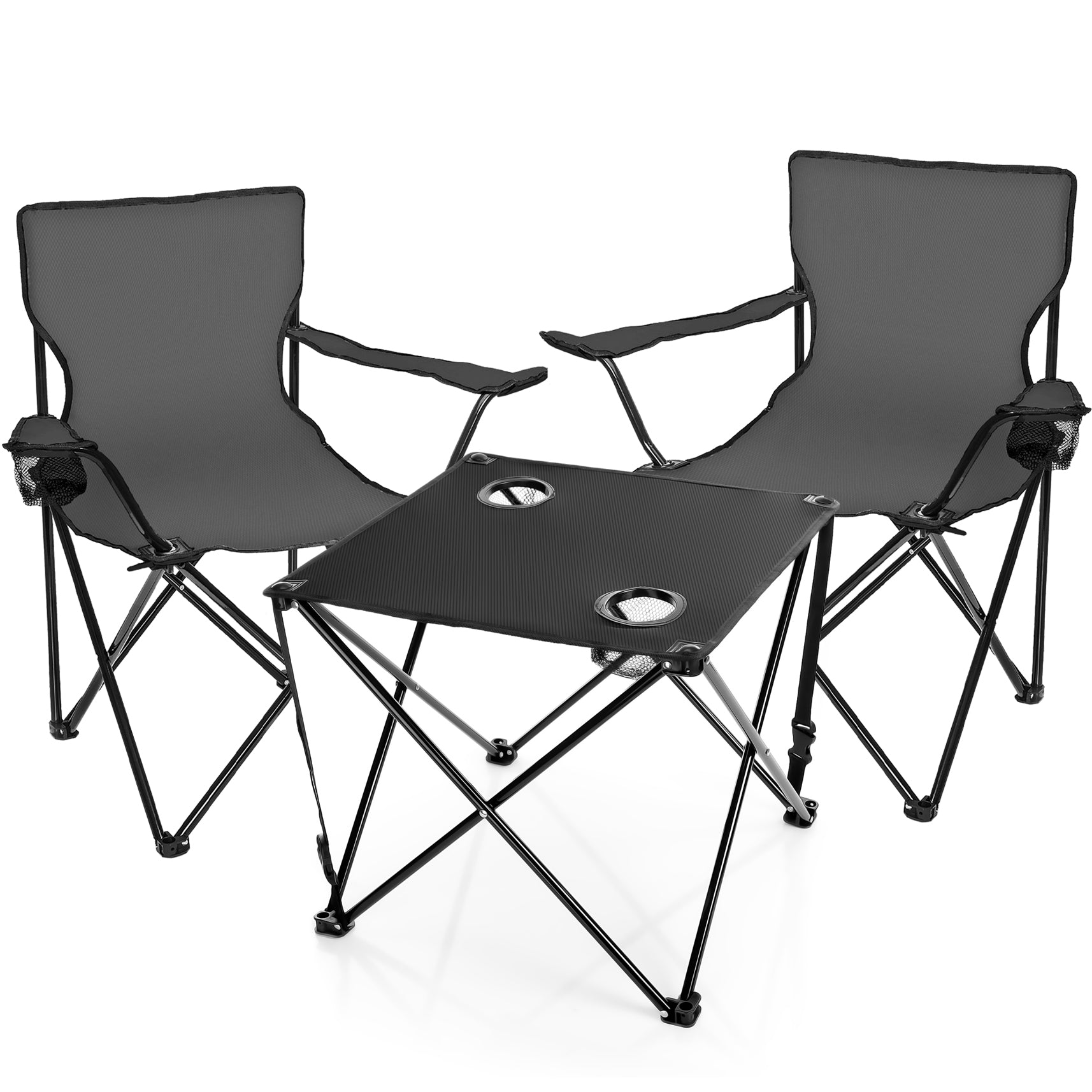 BigDean Campingtisch mit Stühlen Set dunkelgrau faltbar