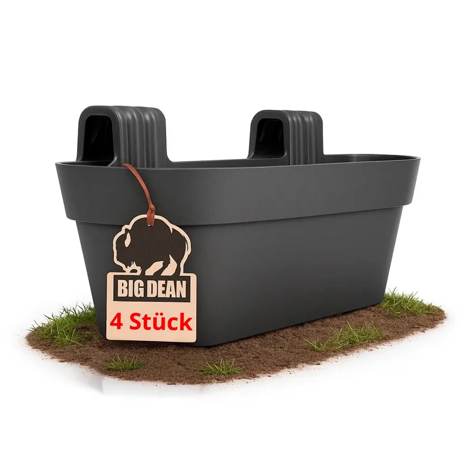 BigDean Blumenkasten 50cm anthrazit 4er Set mit Halterung