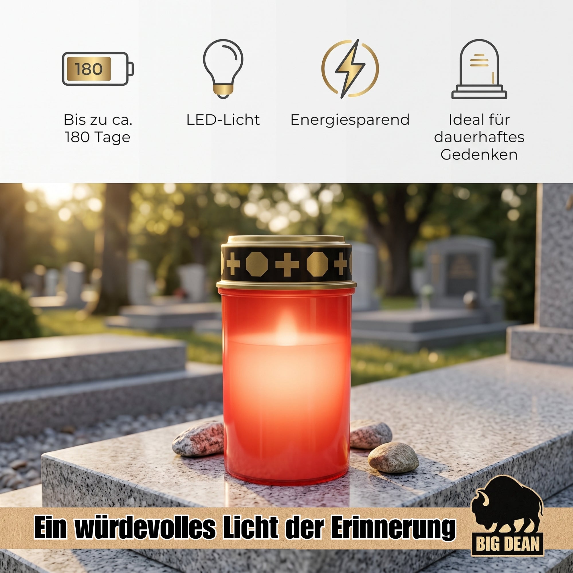 BigDean Grablicht LED 3er Set warmweiß flackernd