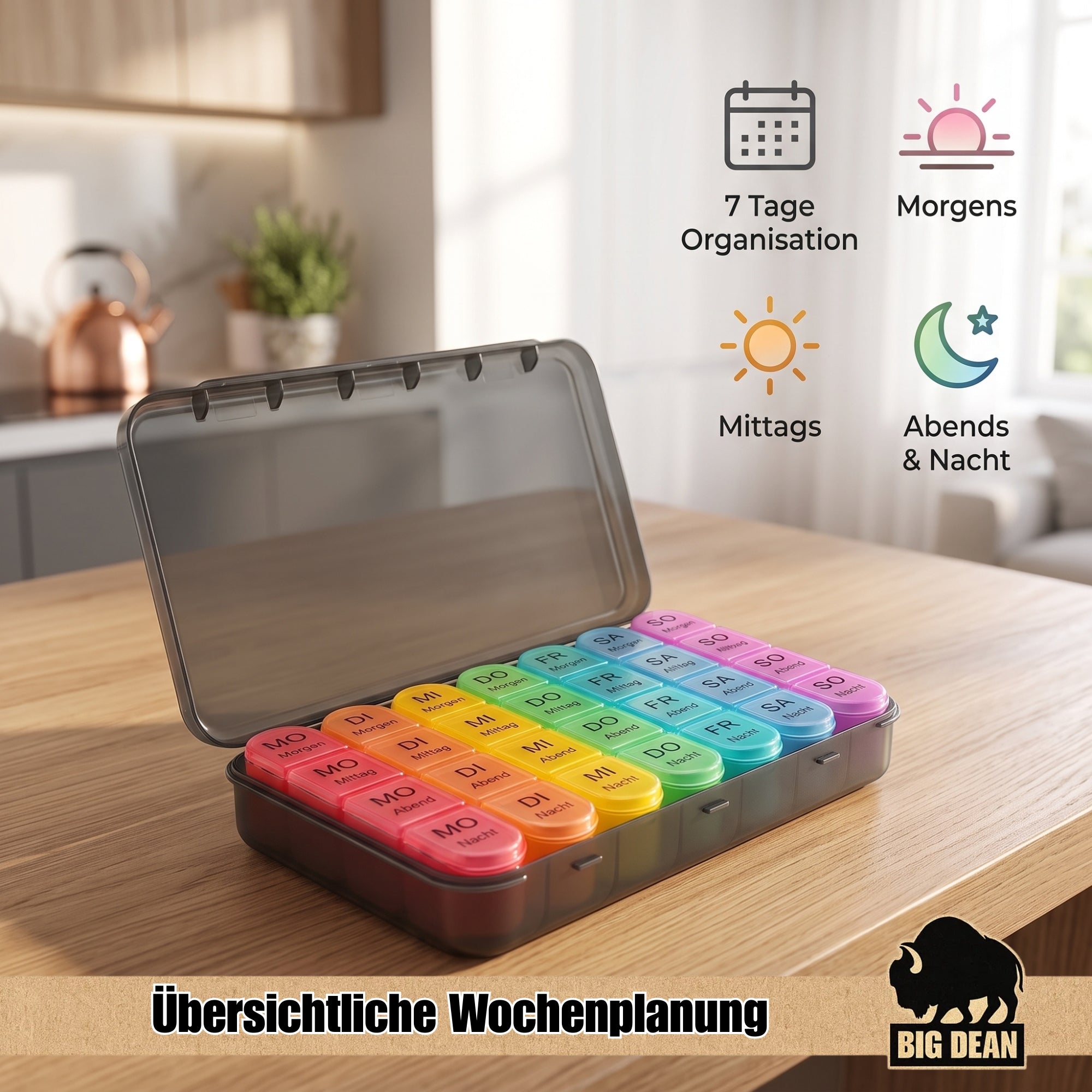 BigDean Tablettenbox 7 Tage 4 Fächer Pillendose tragbar