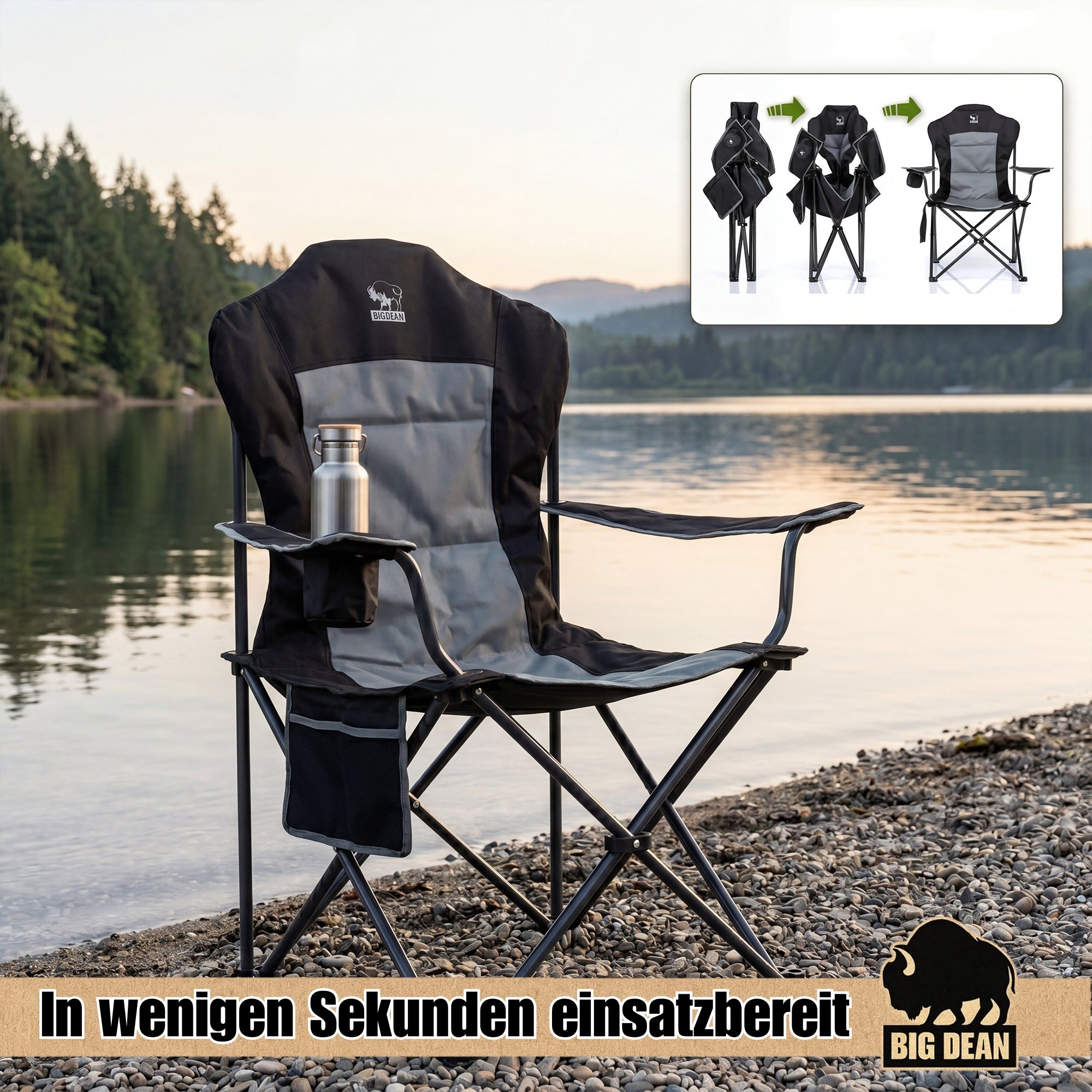 BigDean Campingstuhl Faltbar Hochlehner 160kg 2 Stück Set